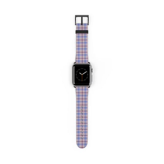 Lavender plaid Apple Watch band with pastel check pattern, cute watch band for women, faux leather strap, spring accessory