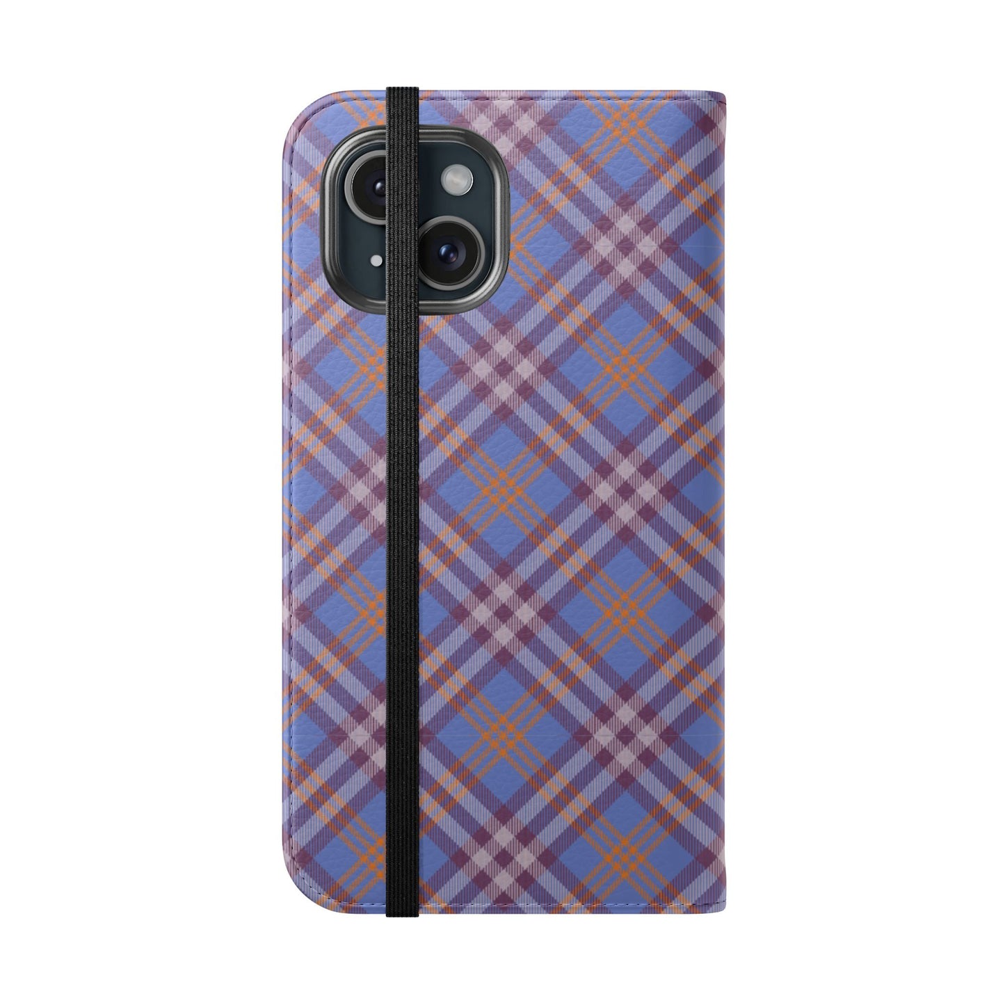 Tartan Flip Phone Case — Violet & Orange Plaid Wallet Cover