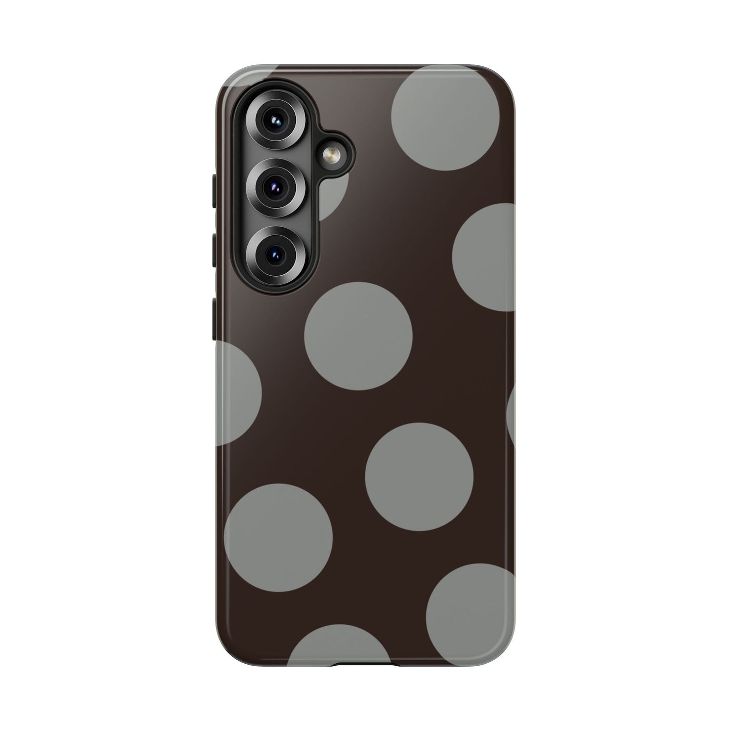 Polka Dot Tough Phone Case – Brown & Gray Retro Dot Protective Cover