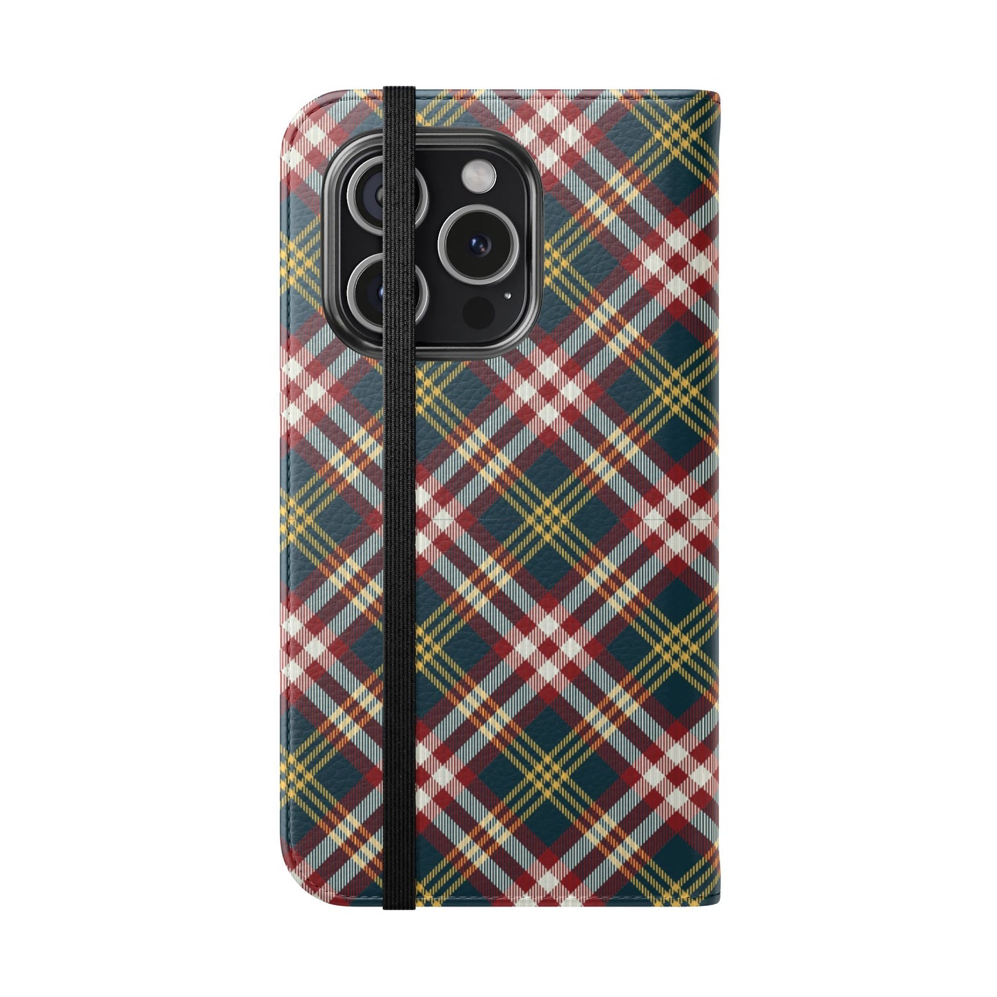Tartan Flip Phone Case — Yellow & Red Plaid Wallet Cover