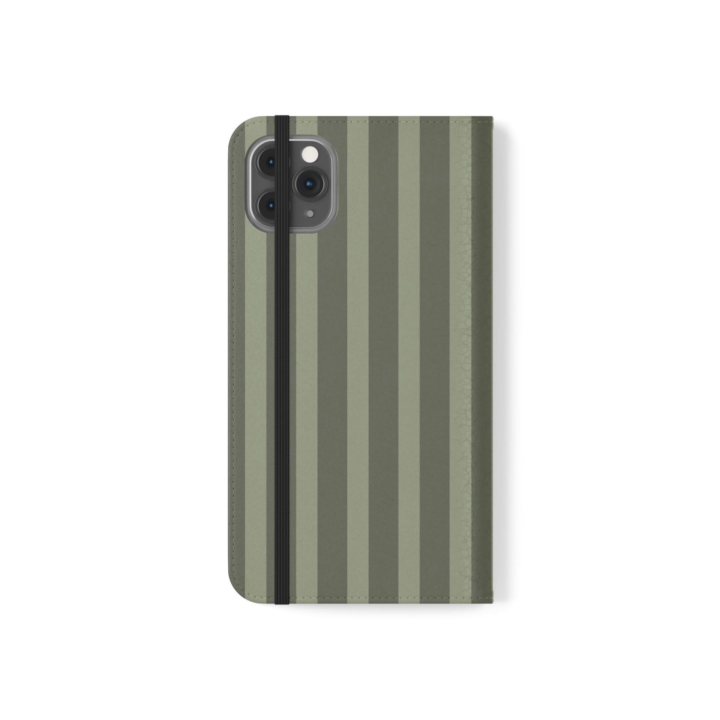 Olive Vertical Stripe Flip Phone Case — Wallet Cover with Card Slots