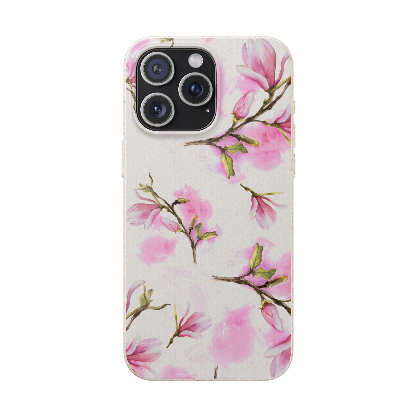 Biodegradable Phone Case — Pink Magnolia Floral Eco Phone Cover for Apple iPhone and Samsung Galaxy.