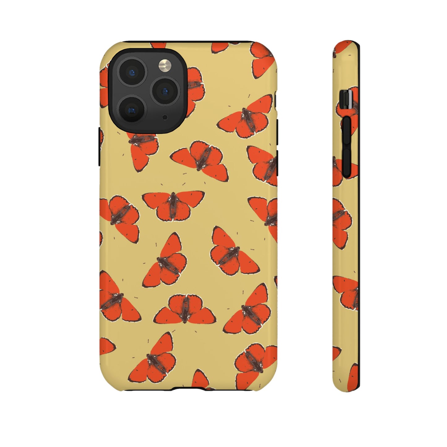 Red Butterfly Pattern Tough Phone Case — Retro Butterflies on Yellow