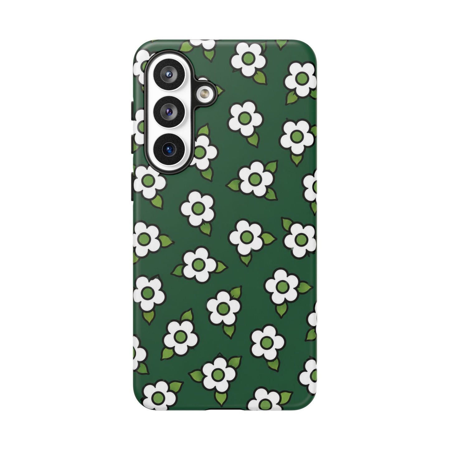 Floral Tough Case — Green White Daisy Protective Phone Cover