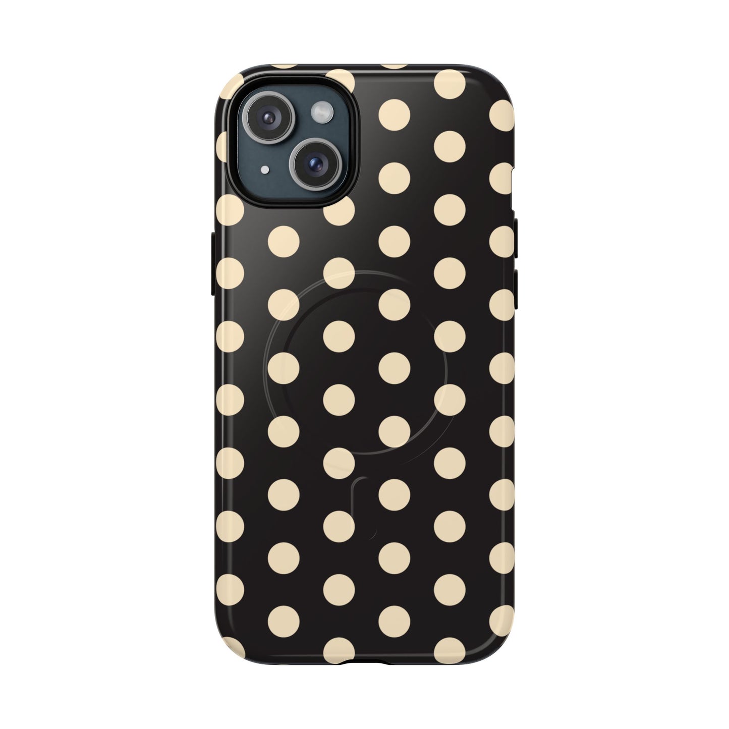 Polka Dot Magnetic Phone Case – Black & Cream Retro Spot Pattern