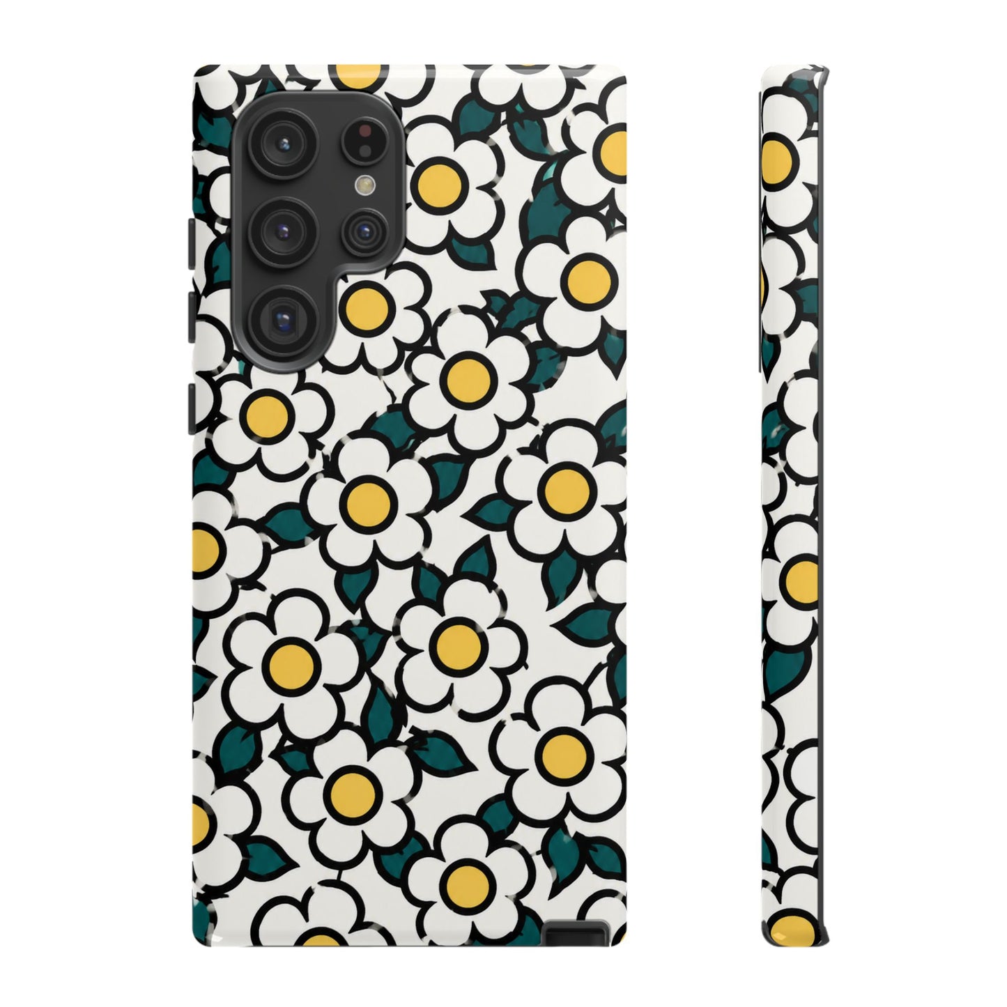 Floral Daisy Tough Phone Case — Retro White & Yellow Protective Cover
