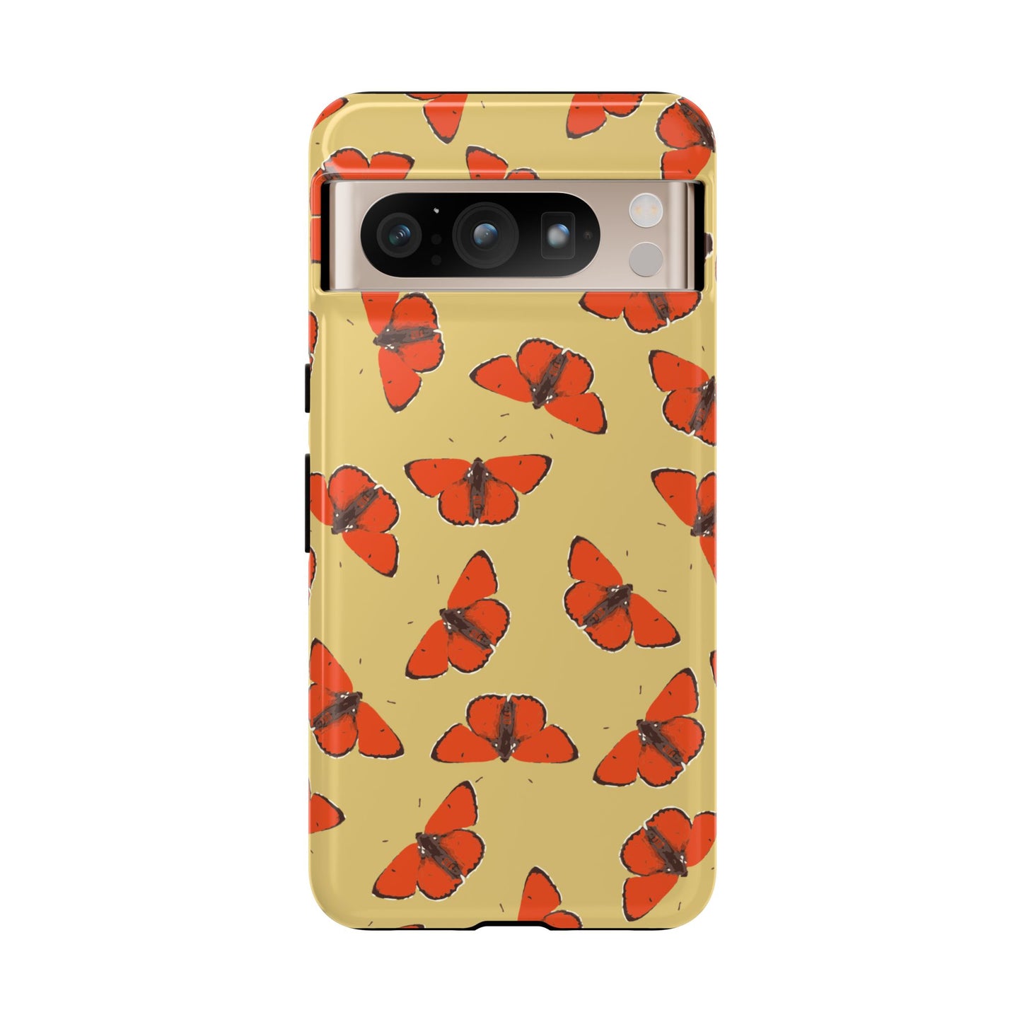 Red Butterfly Pattern Tough Phone Case — Retro Butterflies on Yellow