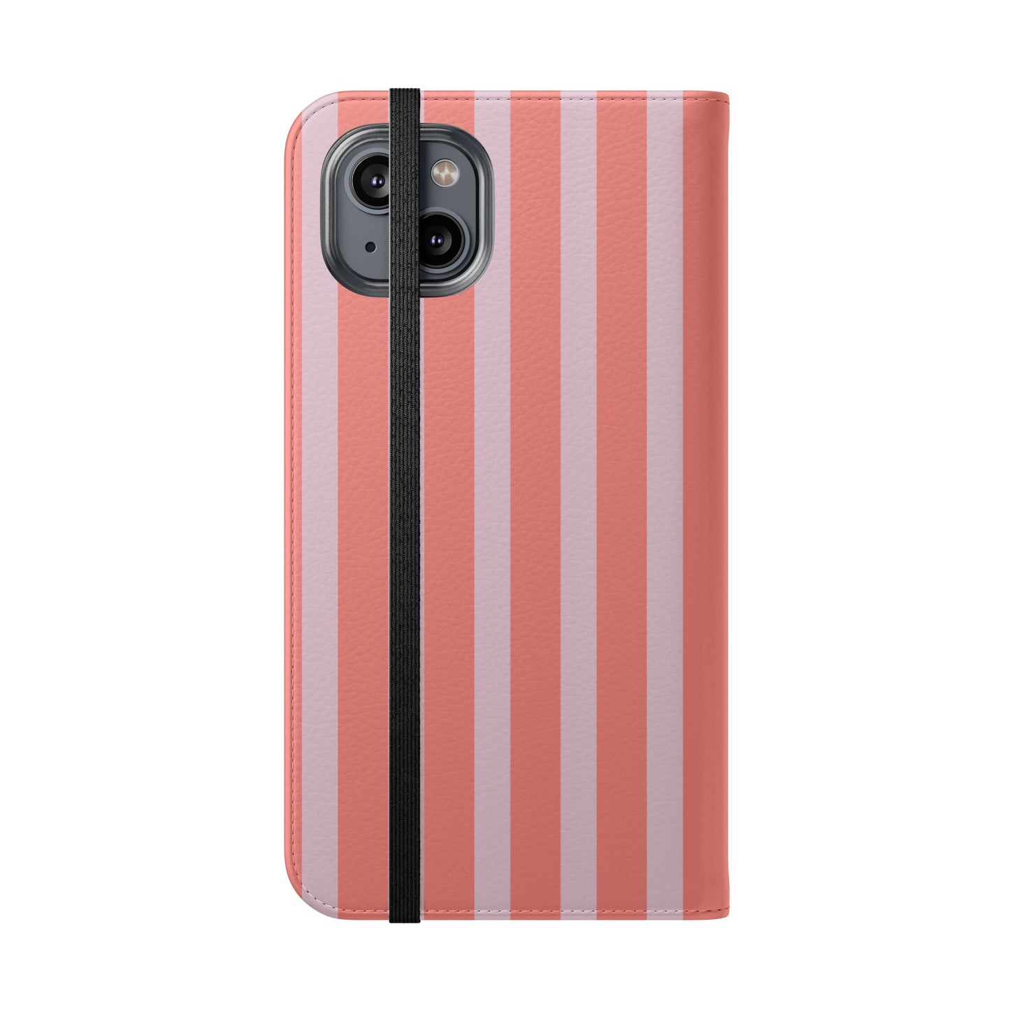 Striped Flip Phone Case — Pink & Coral Vertical Stripe Wallet Cover