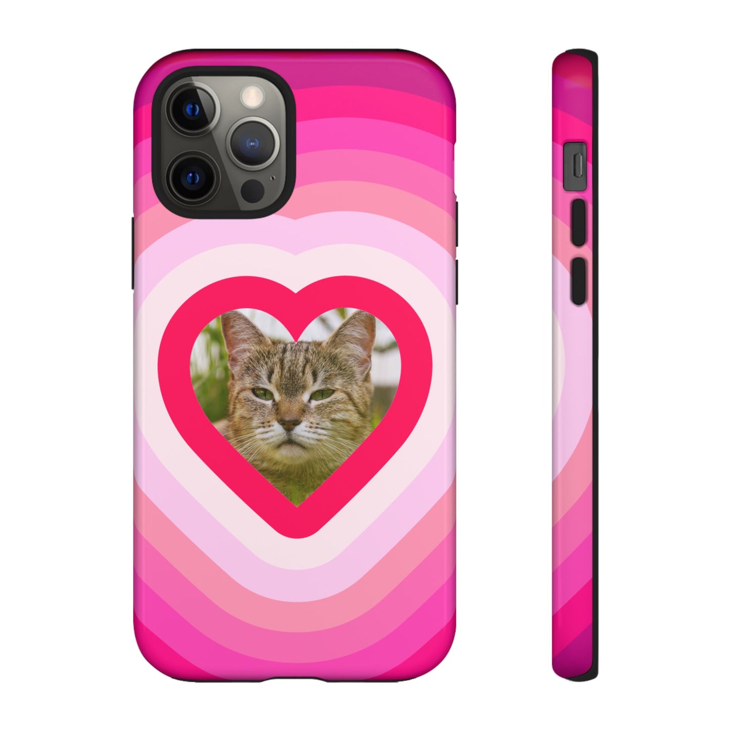 Single Image Personalised  Heart Photo Phone Case – Pink Gradient Love Tough Case for Apple iPhone, Samsung Galaxy and Google Pixel.