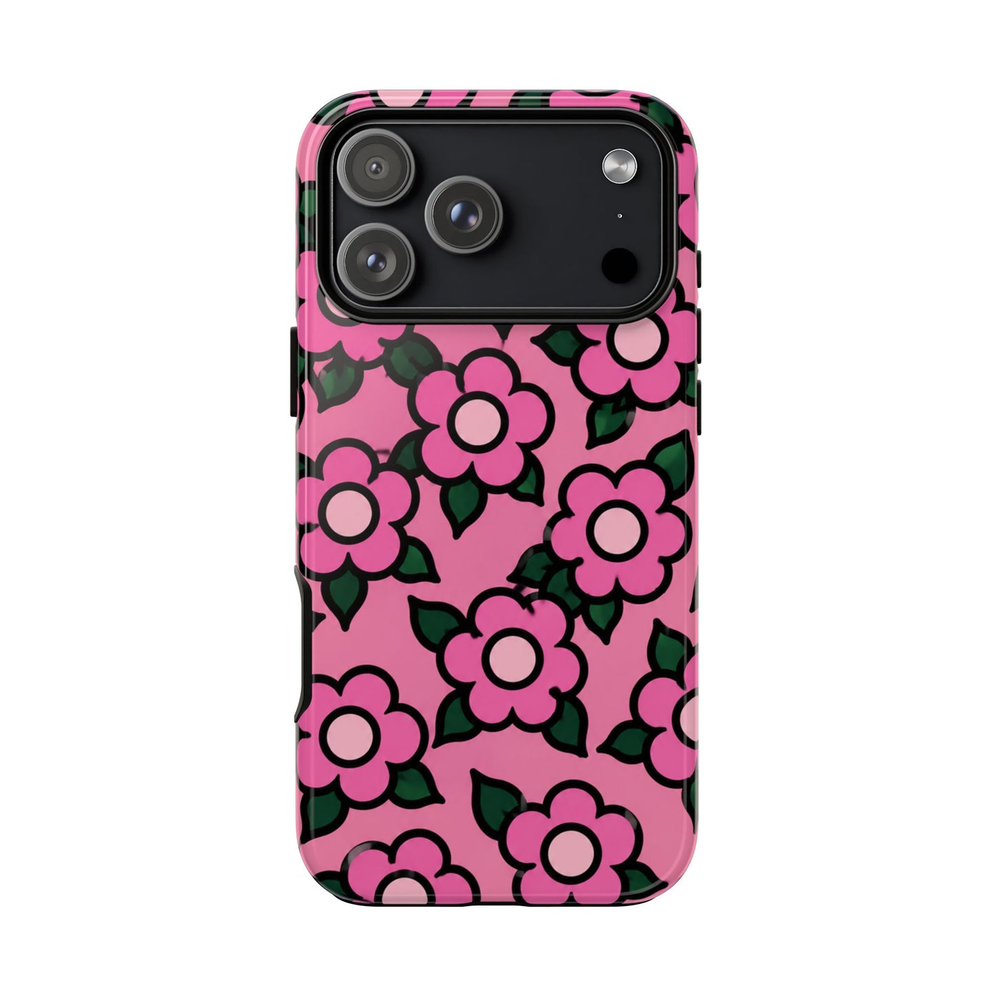 Pink Floral Tough Phone Case — Cute Retro Flower Protective Cover