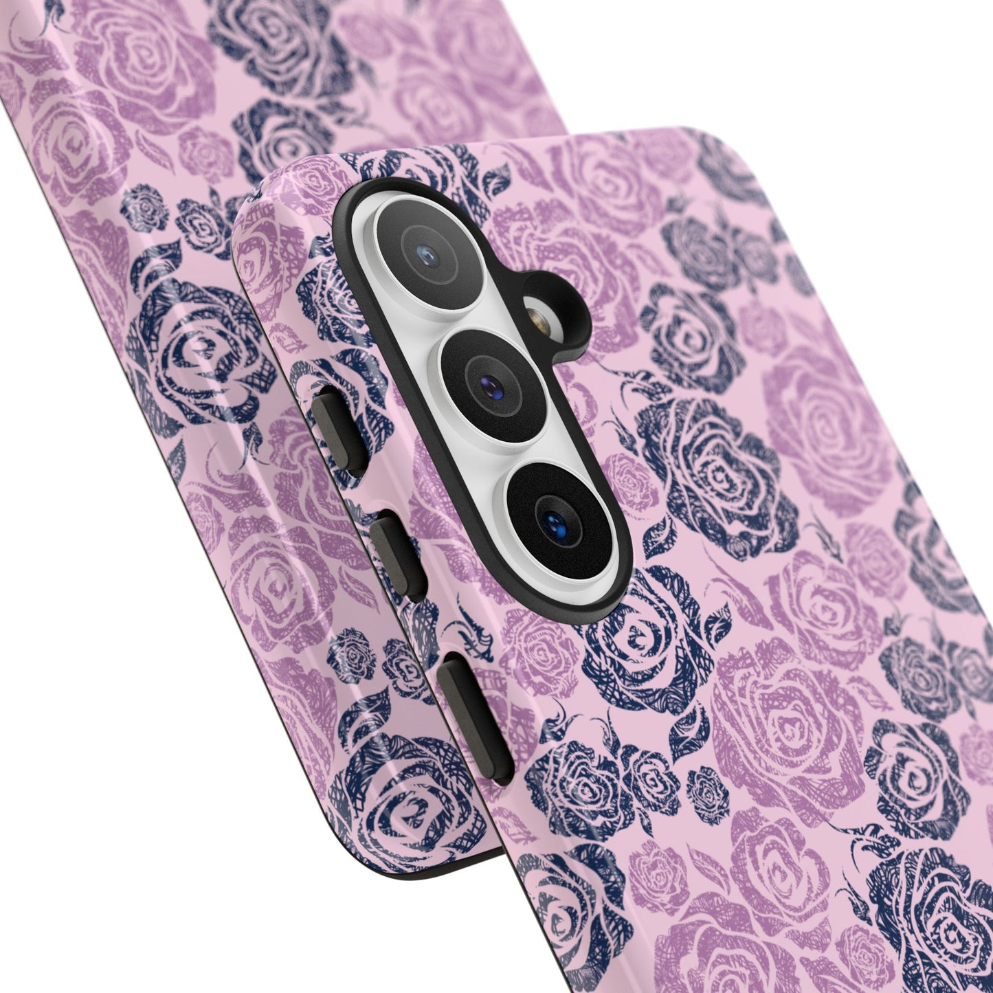 Floral Rose Tough Phone Case — Pink & Slate Rose Pattern