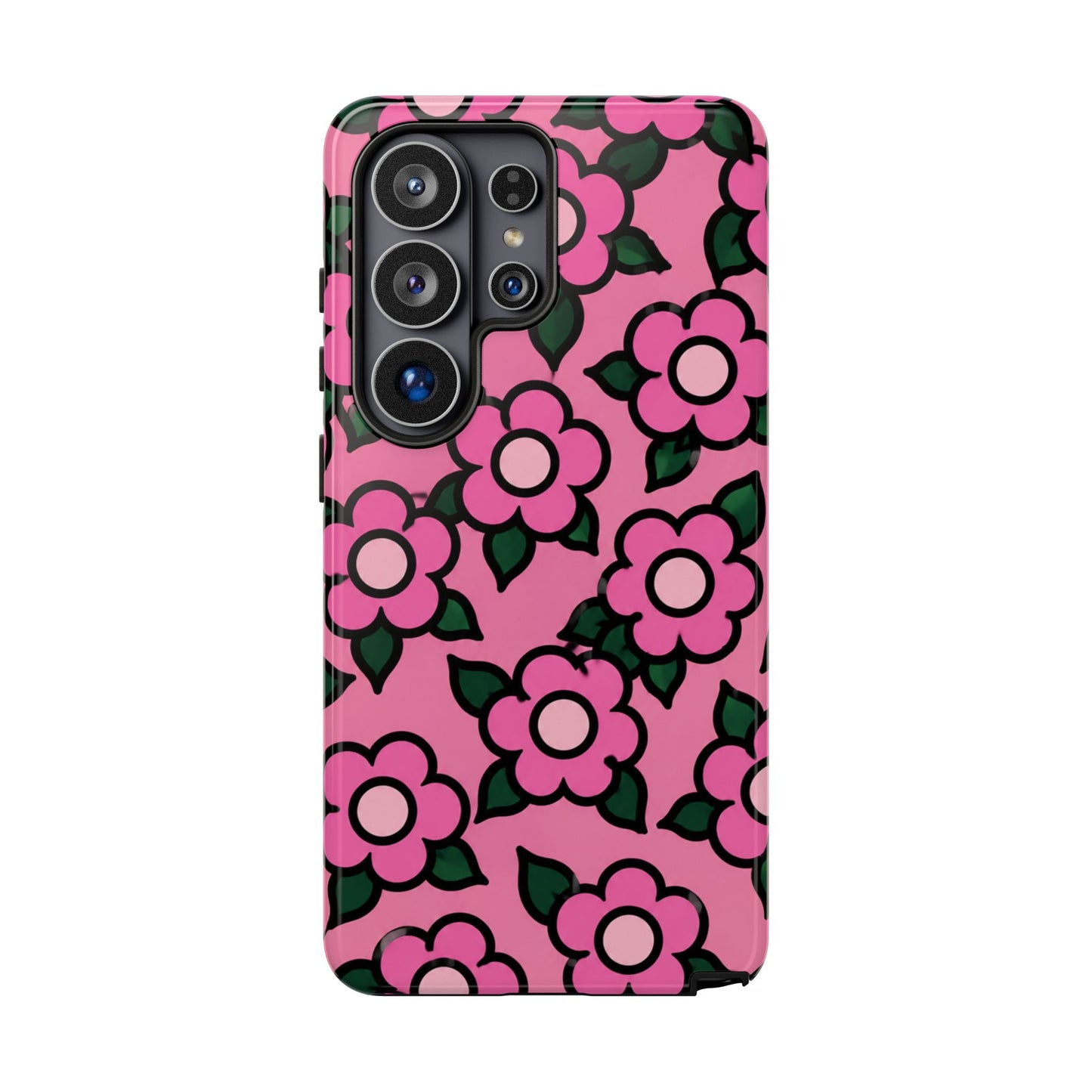 Pink Floral Tough Phone Case — Cute Retro Flower Protective Cover