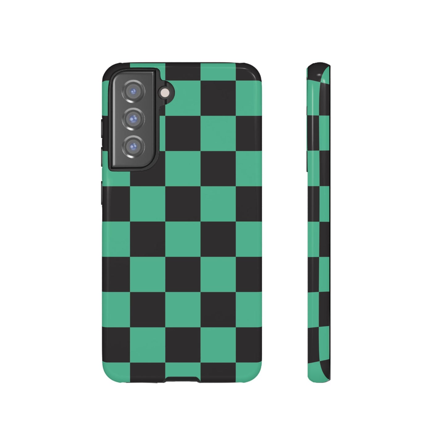 Tanjiro Checkerboard Tough Phone Case – Green & Black Protective Cover
