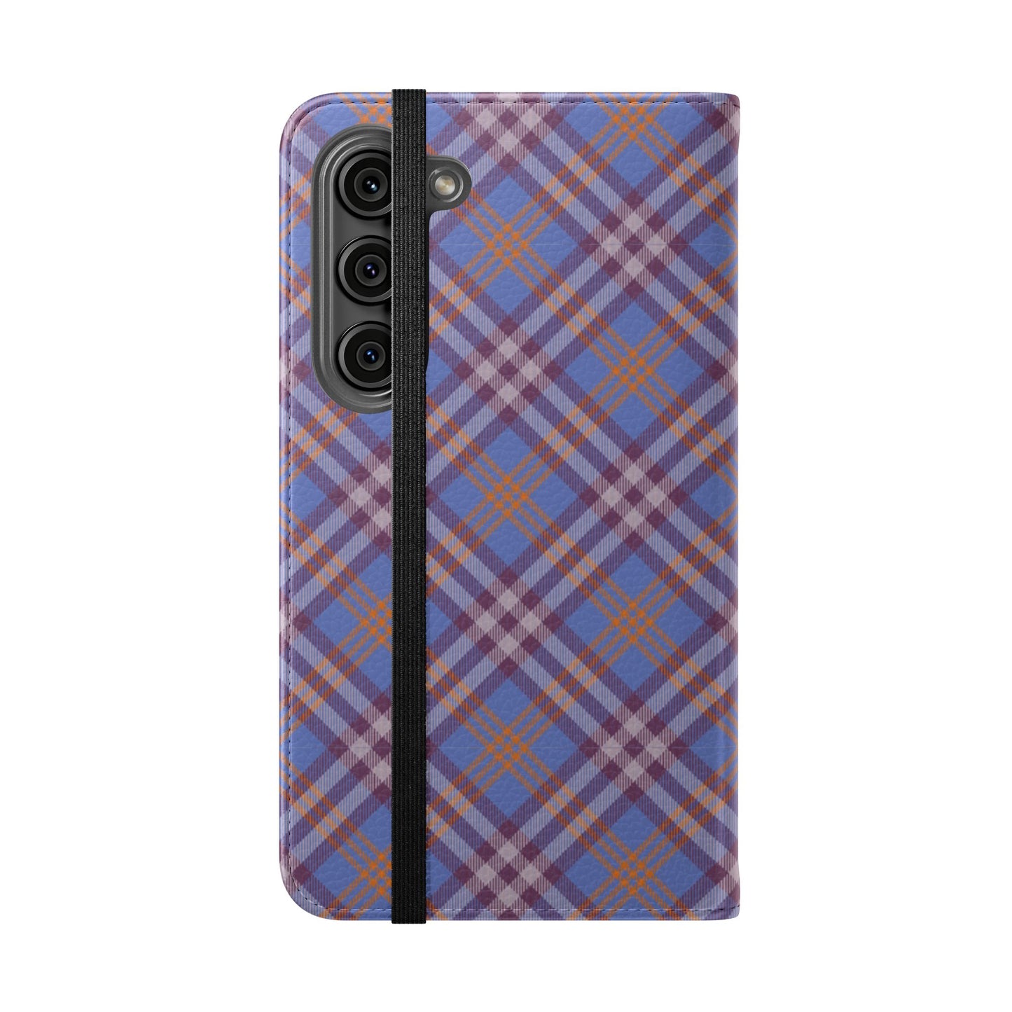 Tartan Flip Phone Case — Violet & Orange Plaid Wallet Cover