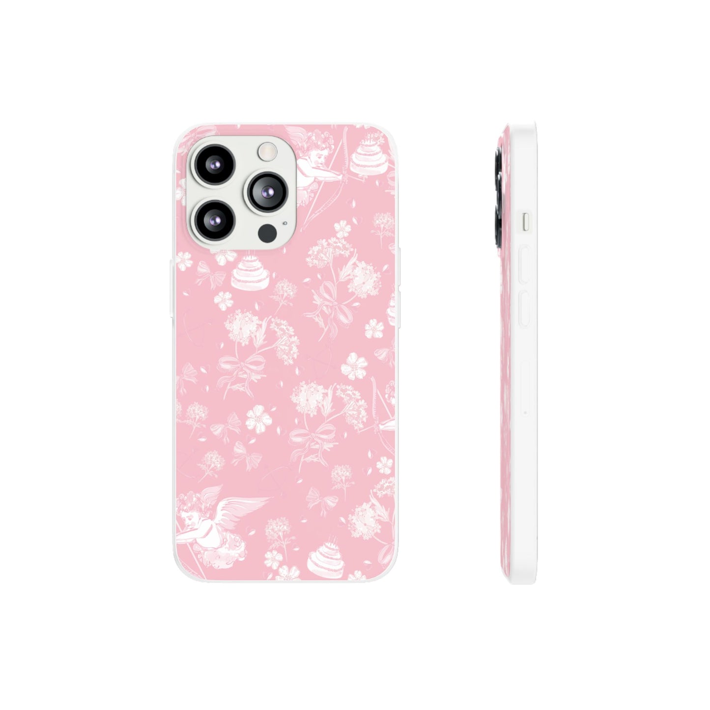 Pink Floral Cherub Flexi Phone Case for Apple iPhone and Samsung Galaxy.