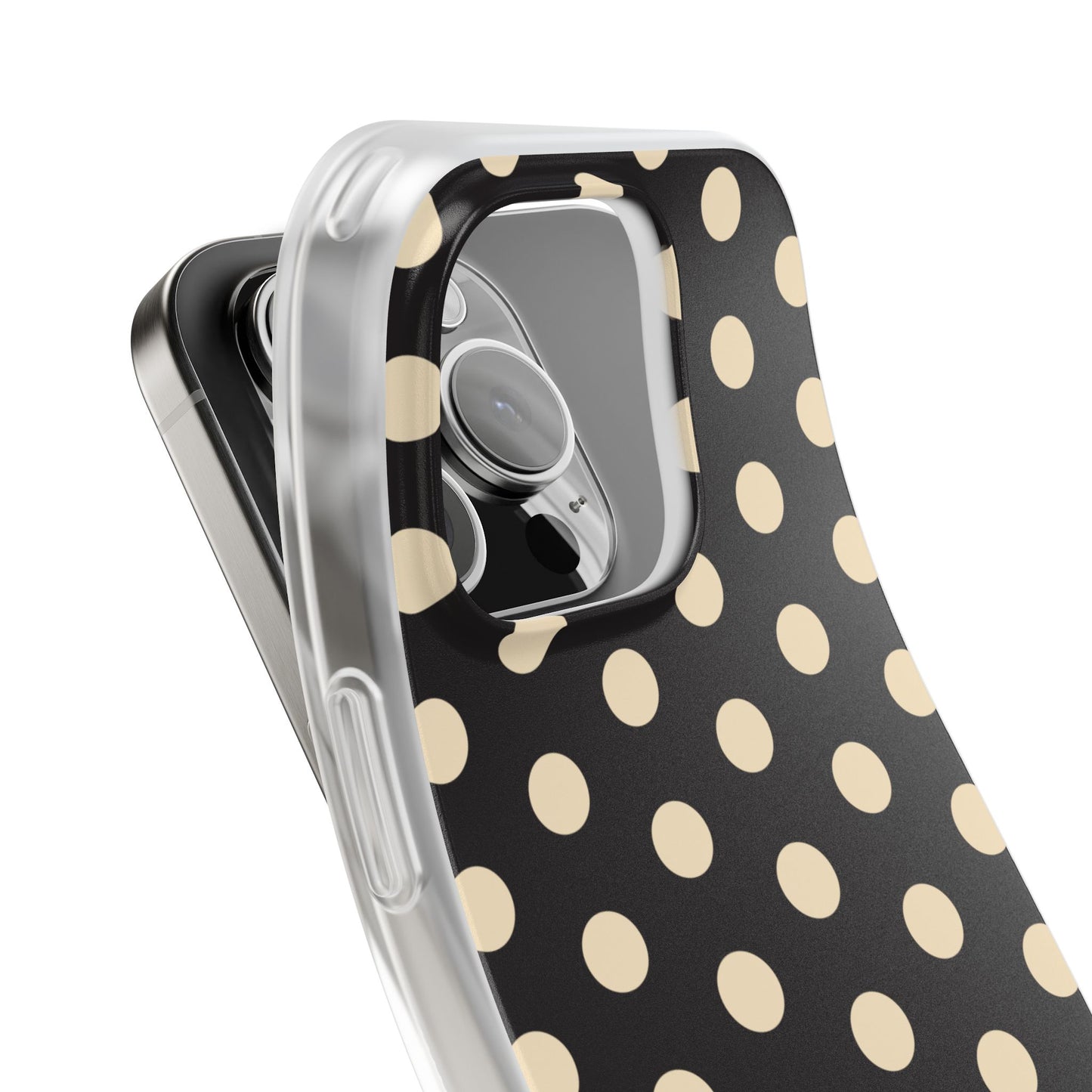 Black & Cream Retro Polka Dot Flexi Case for Apple iPhone, Samsung Galaxy.