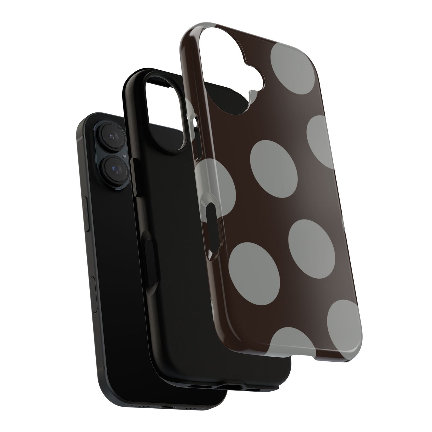 Polka Dot Tough Phone Case – Brown & Gray Retro Dot Protective Cover