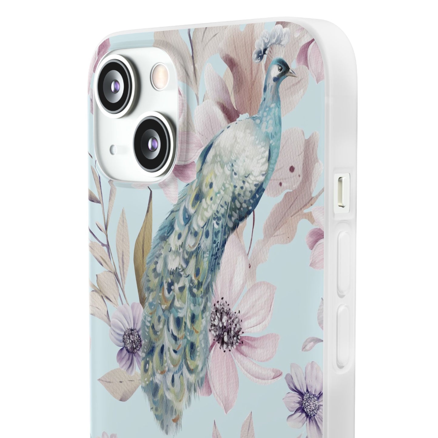 Peacock Floral Phone Case — Pastel Watercolor Bird Slim Case