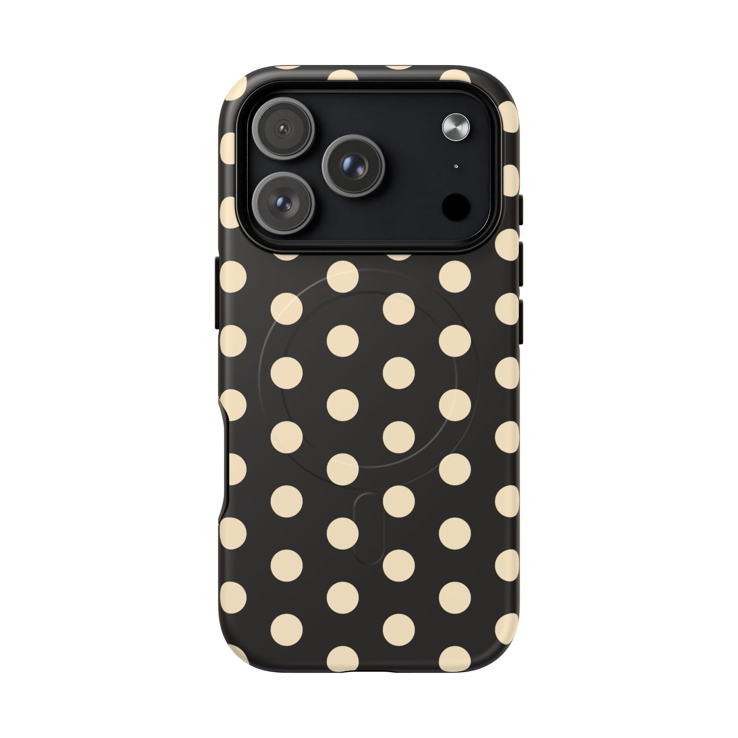 Polka Dot Magnetic Phone Case – Black & Cream Retro Spot Pattern