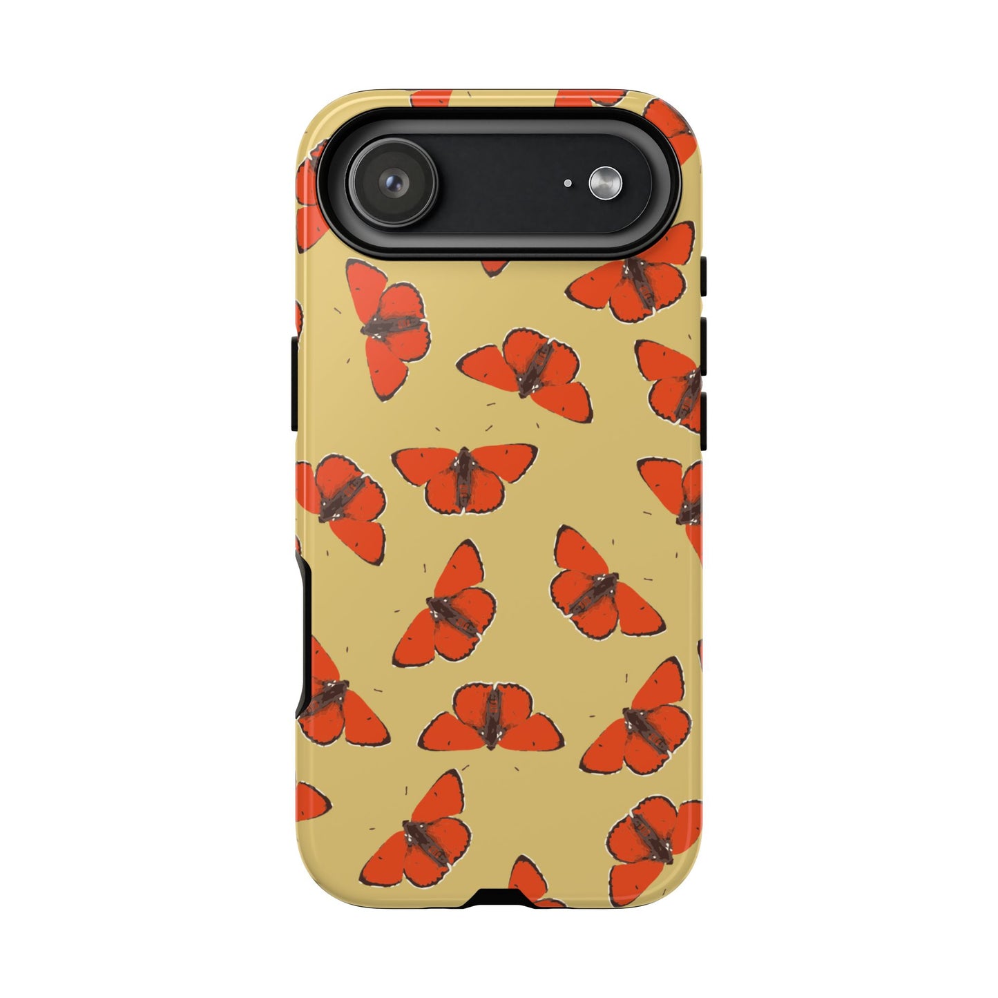 Red Butterfly Pattern Tough Phone Case — Retro Butterflies on Yellow