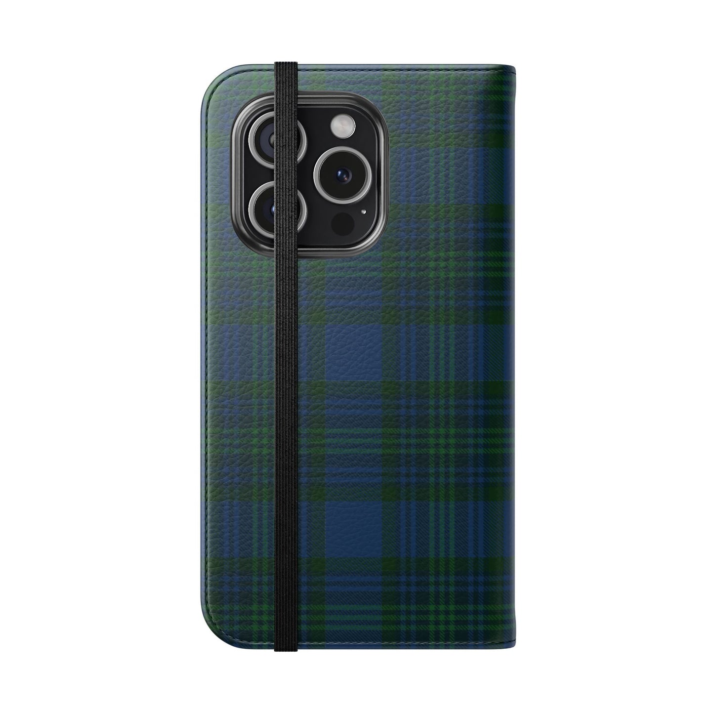 Tartan Flip Phone Case — Navy & Green Plaid Wallet Cover