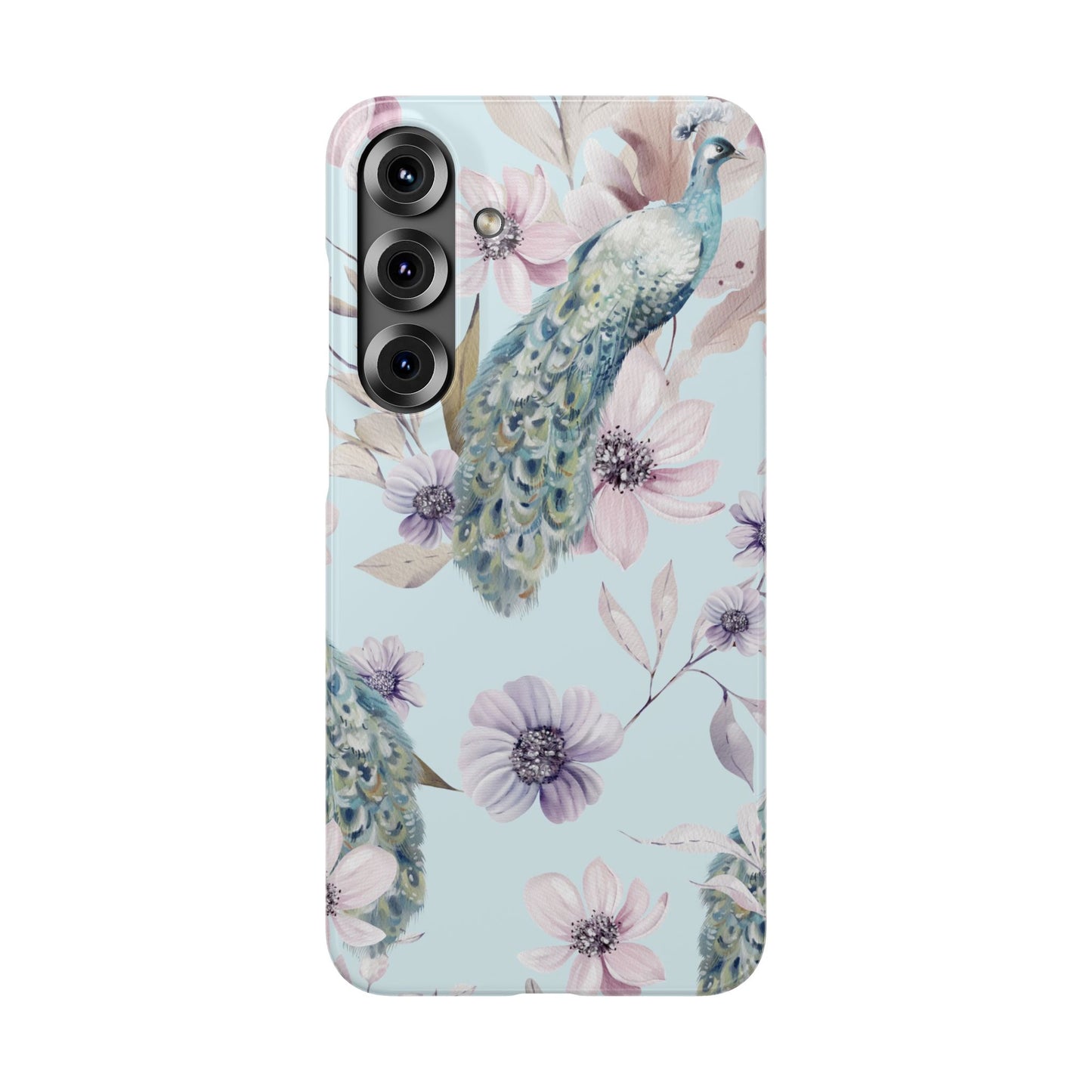 Watercolour Pastel Peacock Floral Snap Phone Case for Apple iPhone and Samsung Galaxy.