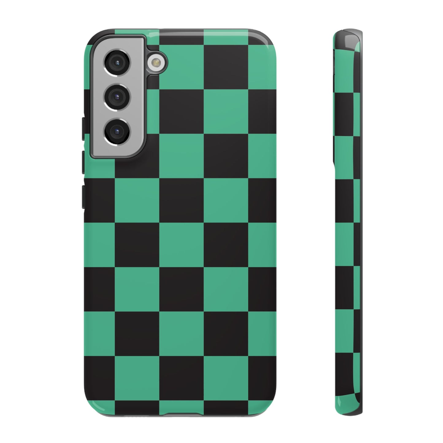 Tanjiro Checkerboard Tough Phone Case – Green & Black Protective Cover