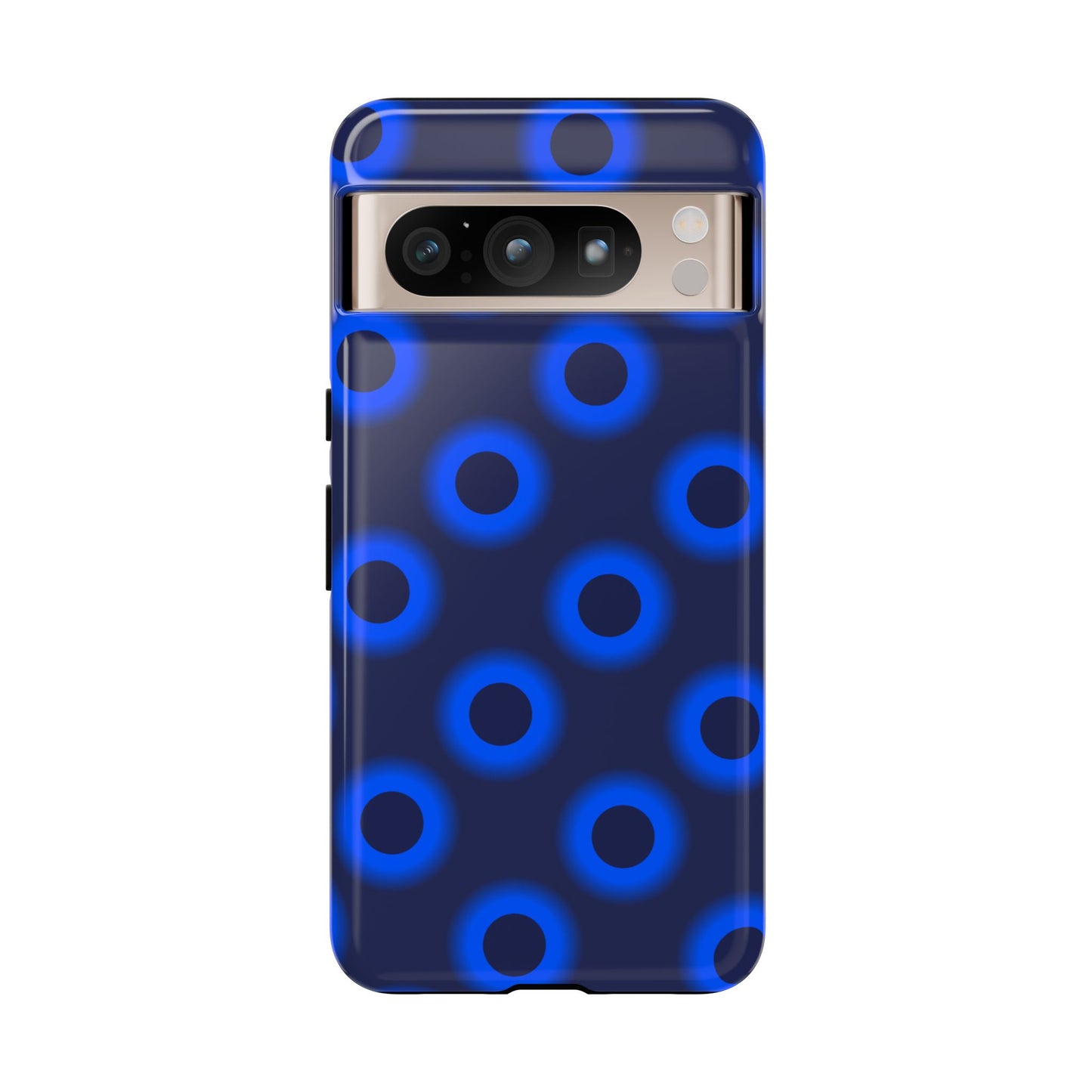 Blue Neon Dot Tough Phone Case — Protective iPhone Cover with Geometric Ring Pattern