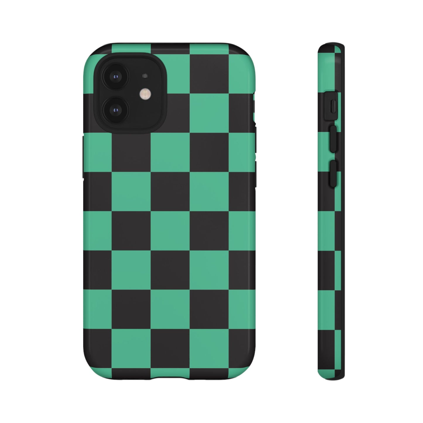 Tanjiro Checkerboard Tough Phone Case – Green & Black Protective Cover