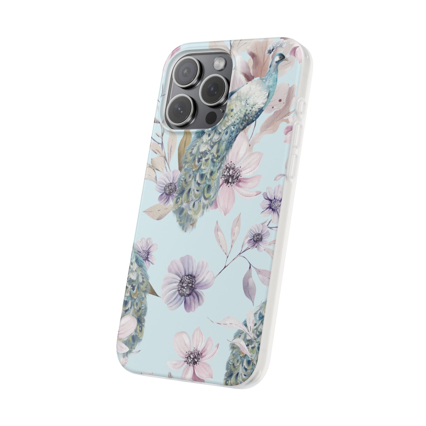 Peacock Floral Phone Case — Pastel Watercolor Bird Slim Case
