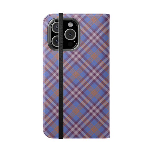 Tartan Flip Phone Case — Violet & Orange Plaid Wallet Cover