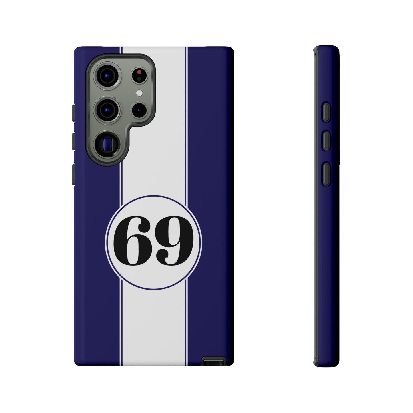 Custom Number Racing Stripe Tough Phone Case for Apple iPhone, Samsung Galaxy and Google Pixel.