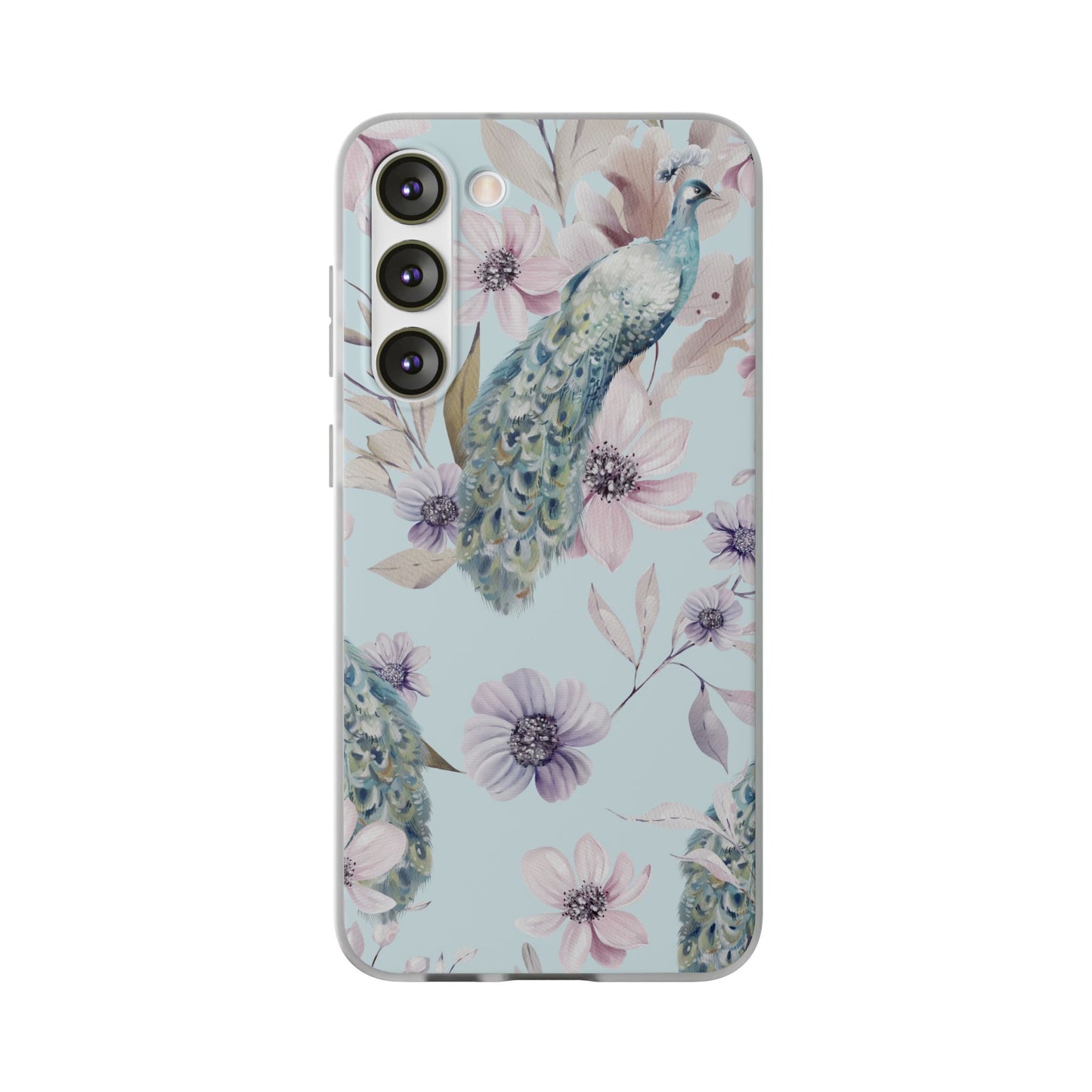 Pastel Peacock Watercolor Protective Flexi Case for Apple iPhone, Samsung Galaxy.