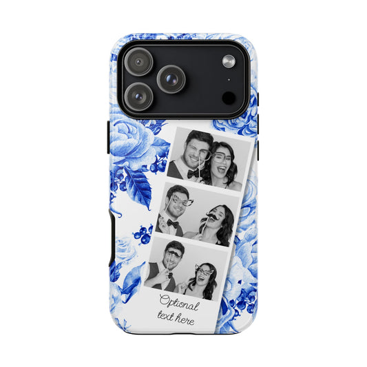Three Photo Personalised Blue Floral Image Strip Custom Phone Case