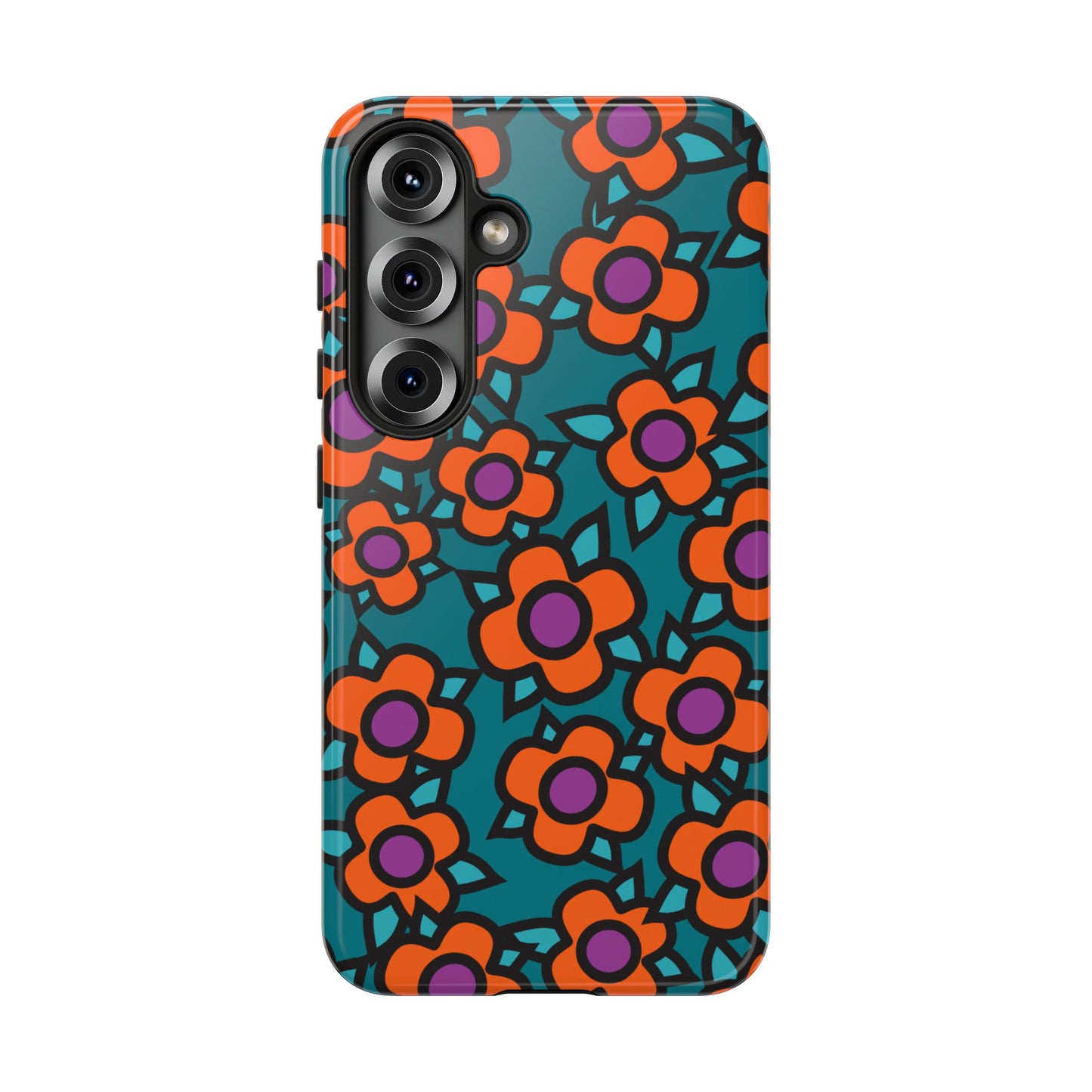 Floral Pop Tough Phone Case — Retro Orange & Teal Flower Pattern