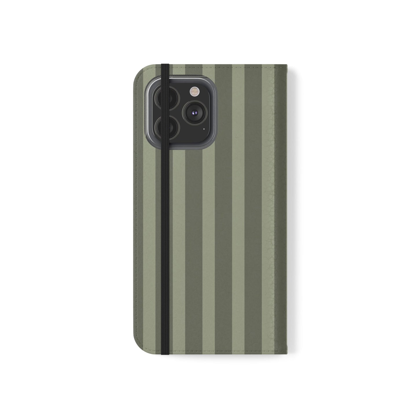 Olive Vertical Stripe Flip Phone Case — Wallet Cover with Card Slots