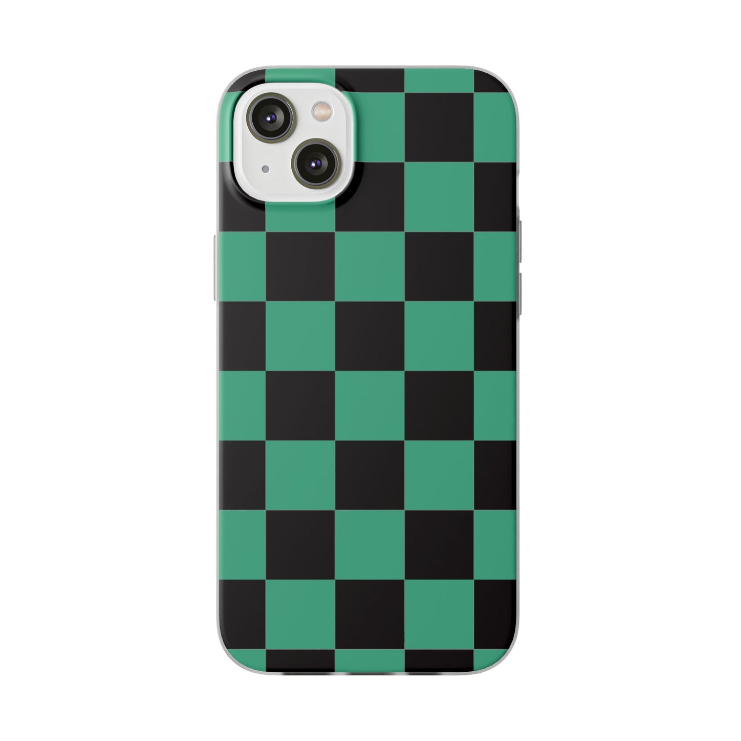 Tanjiro Checkerboard Green and Black Flexi Phone Case for Apple iPhone and Samsung Galaxy.