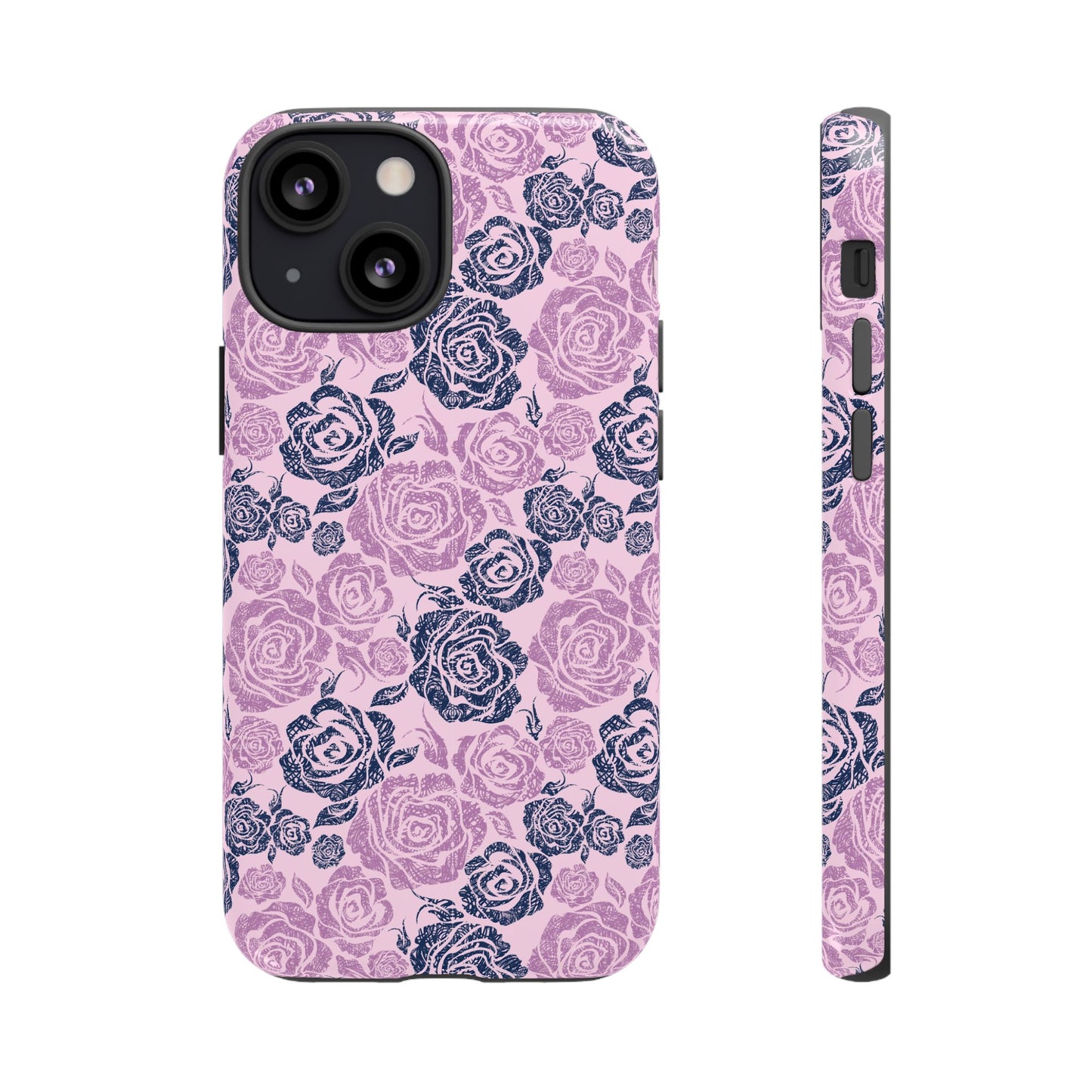 Floral Rose Tough Phone Case — Pink & Slate Rose Pattern