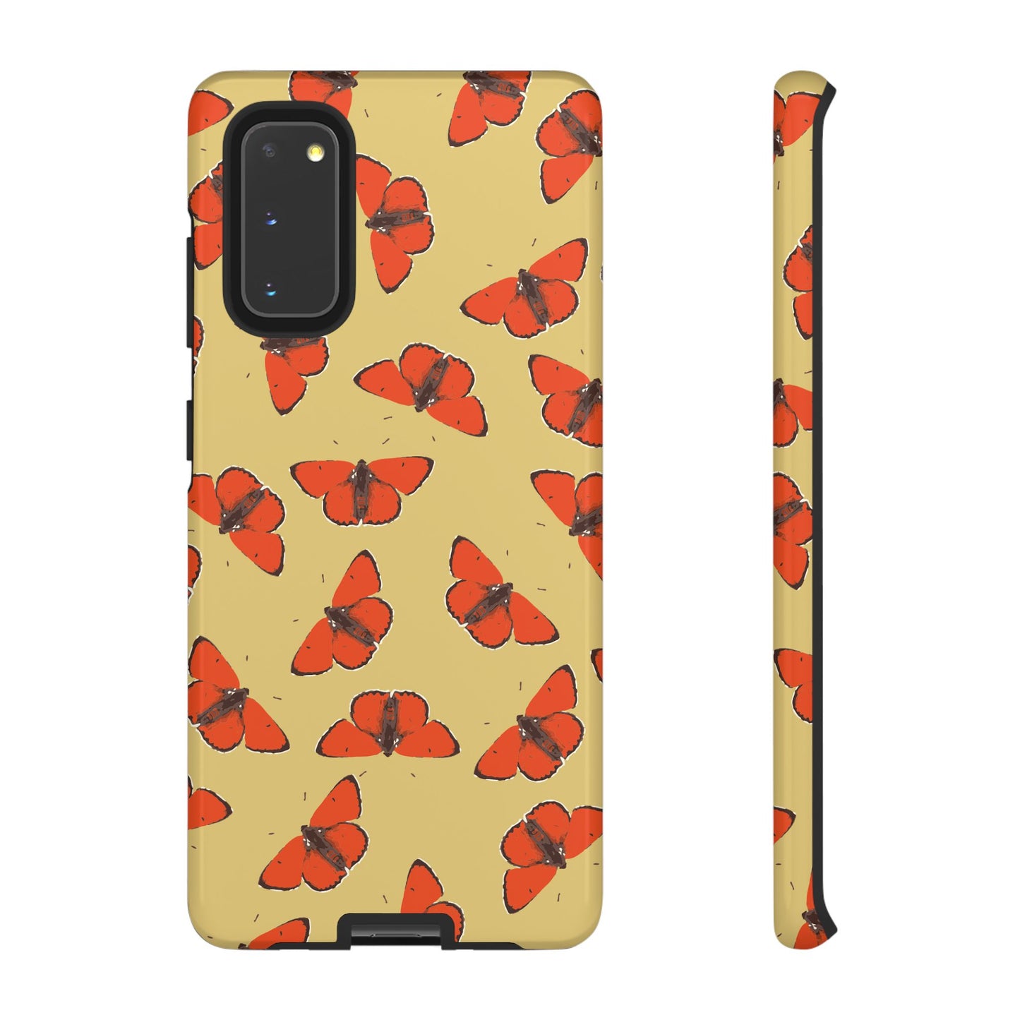 Red Butterfly Pattern Tough Phone Case — Retro Butterflies on Yellow