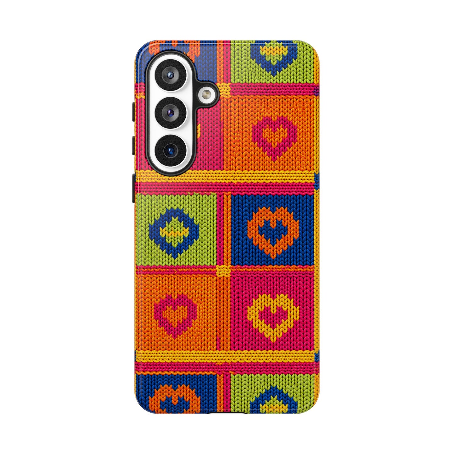 Retro Knit Pattern Heart Patch Tough Phone Case