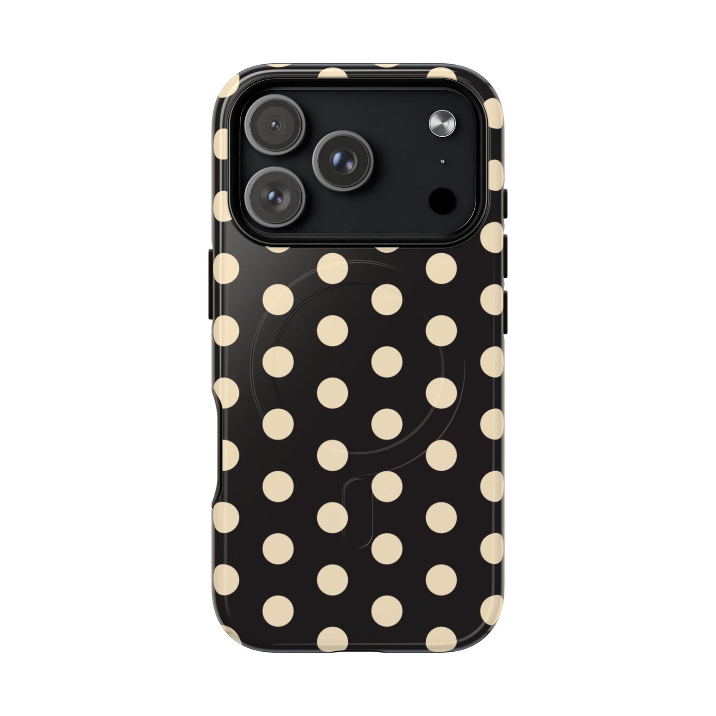 Polka Dot Magnetic Phone Case – Black & Cream Retro Spot Pattern