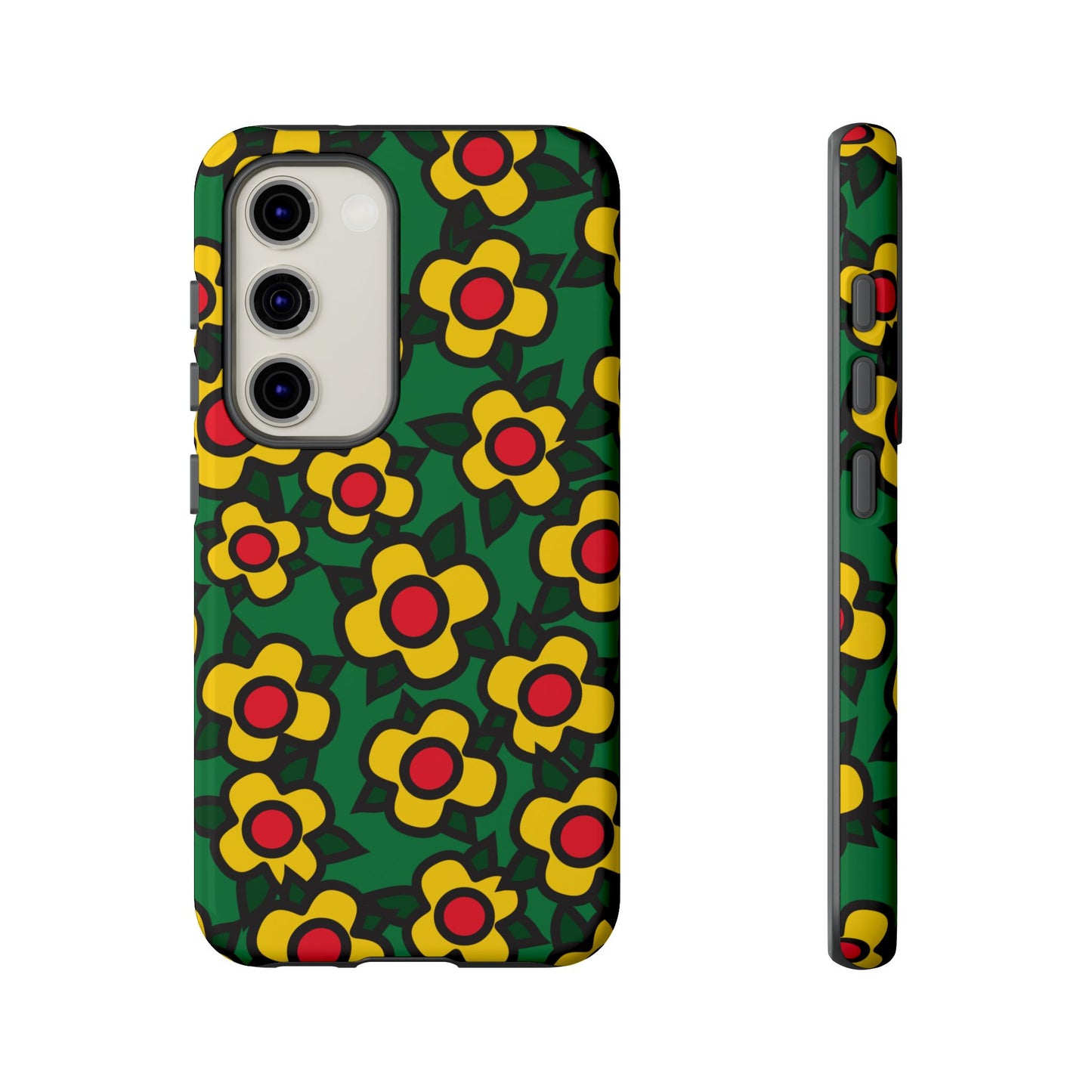 Floral Pop Tough Phone Case — Retro Yellow Red Flower Pattern
