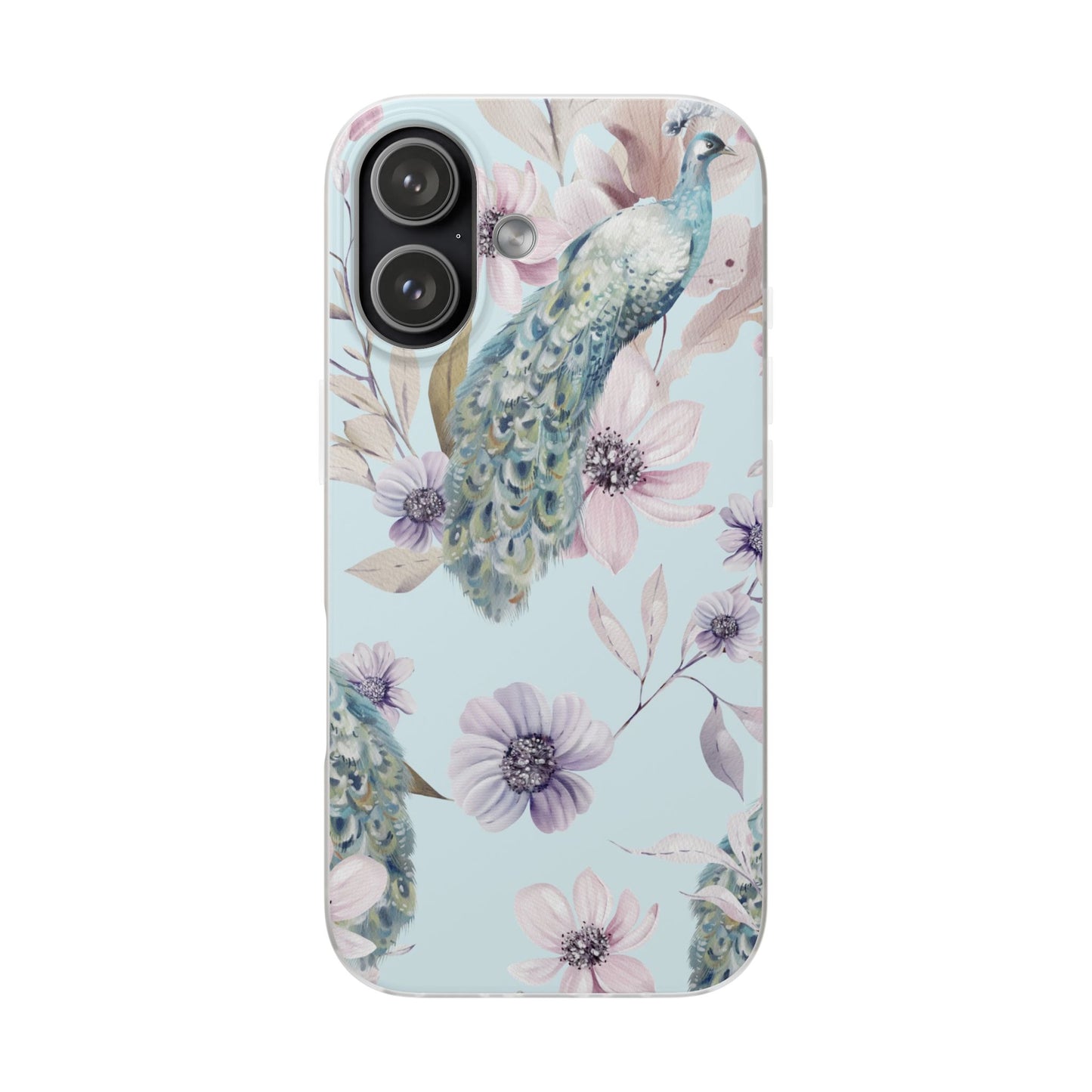Pastel Peacock Watercolor Protective Flexi Case for Apple iPhone, Samsung Galaxy.