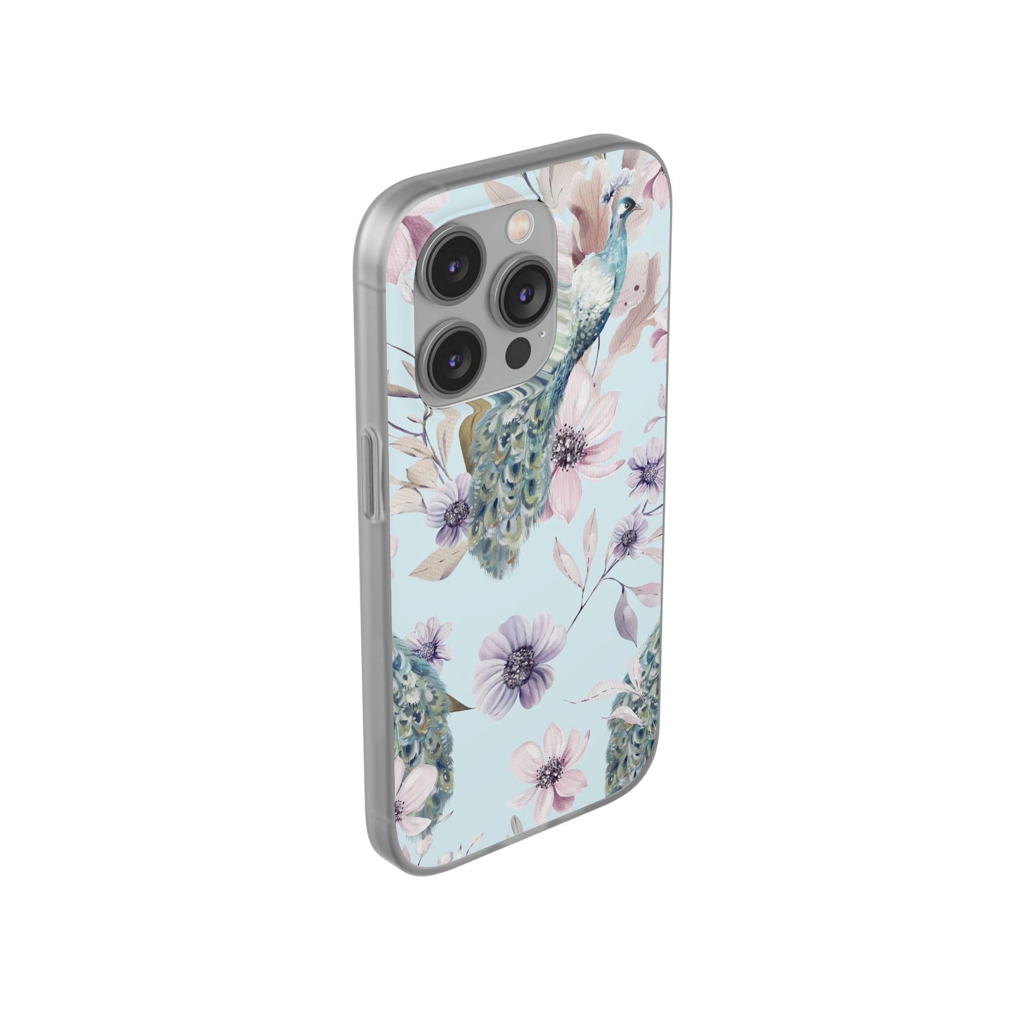 Peacock Floral Phone Case — Pastel Watercolor Bird Slim Case