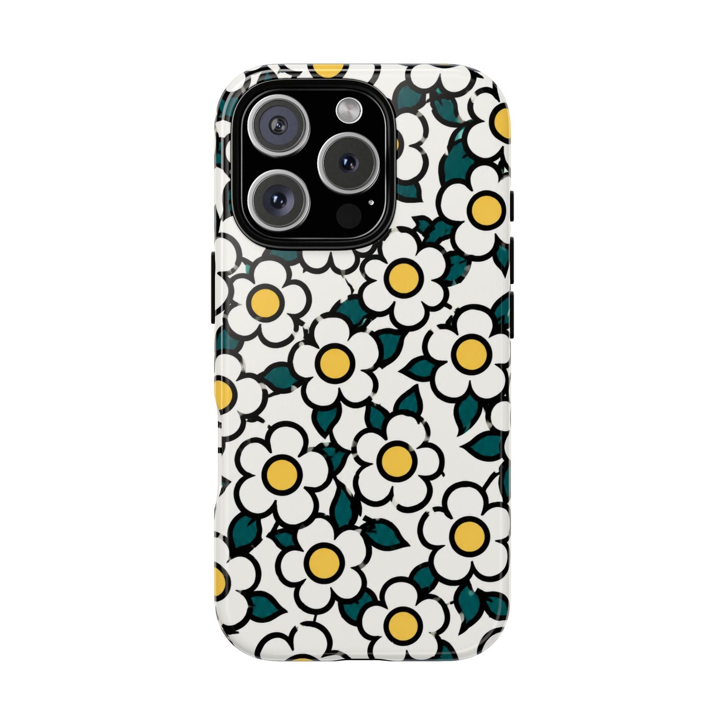 Floral Daisy Tough Phone Case — Retro White & Yellow Protective Cover