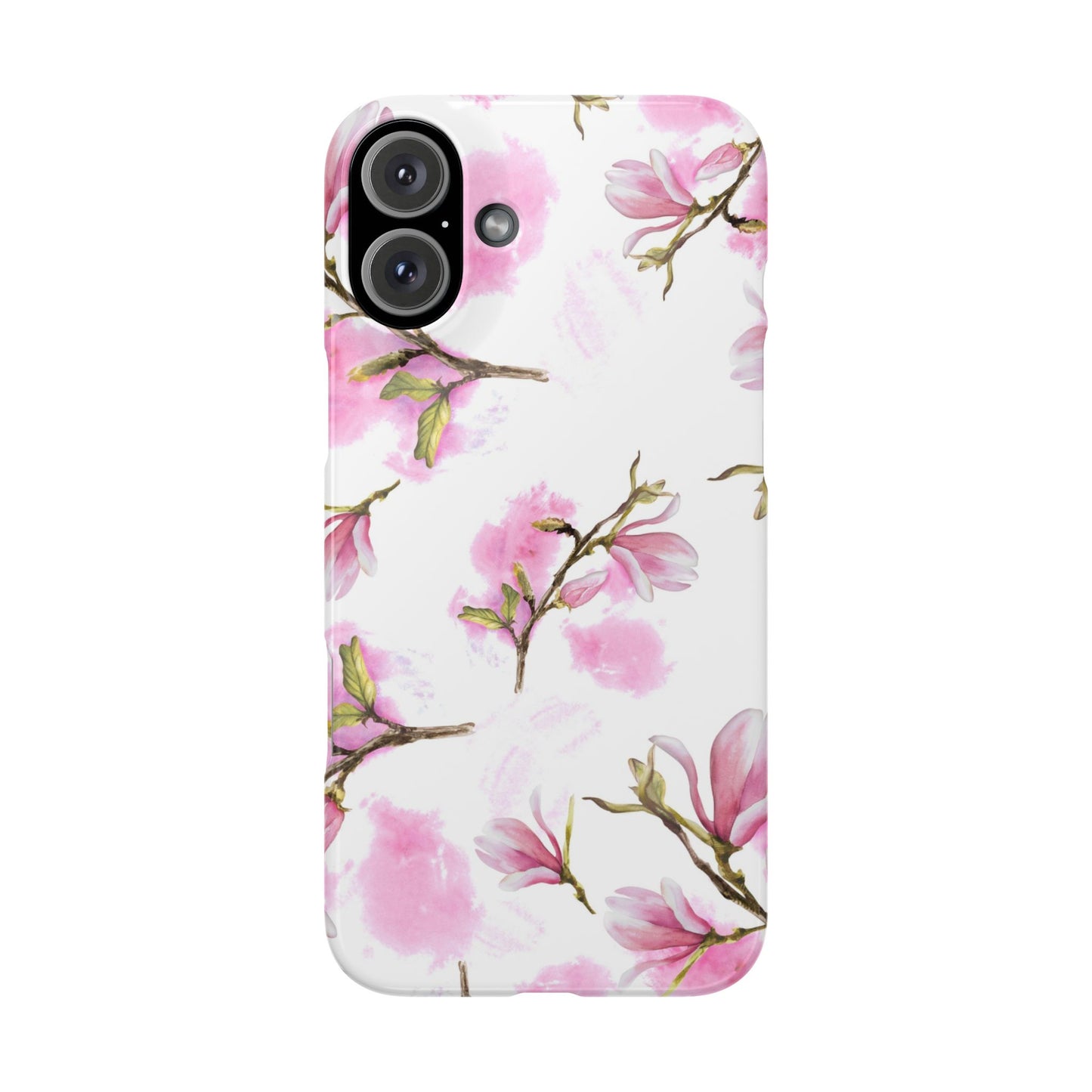 Floral Magnolia Slim Phone Case – Pink Watercolor Snap Case for Apple iPhone and Samsung Galaxy.