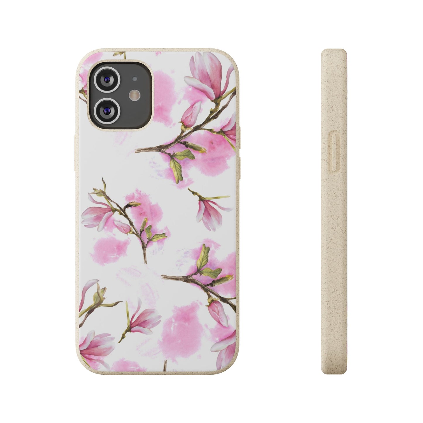 Biodegradable Phone Case — Pink Magnolia Floral Eco Phone Cover for Apple iPhone and Samsung Galaxy.