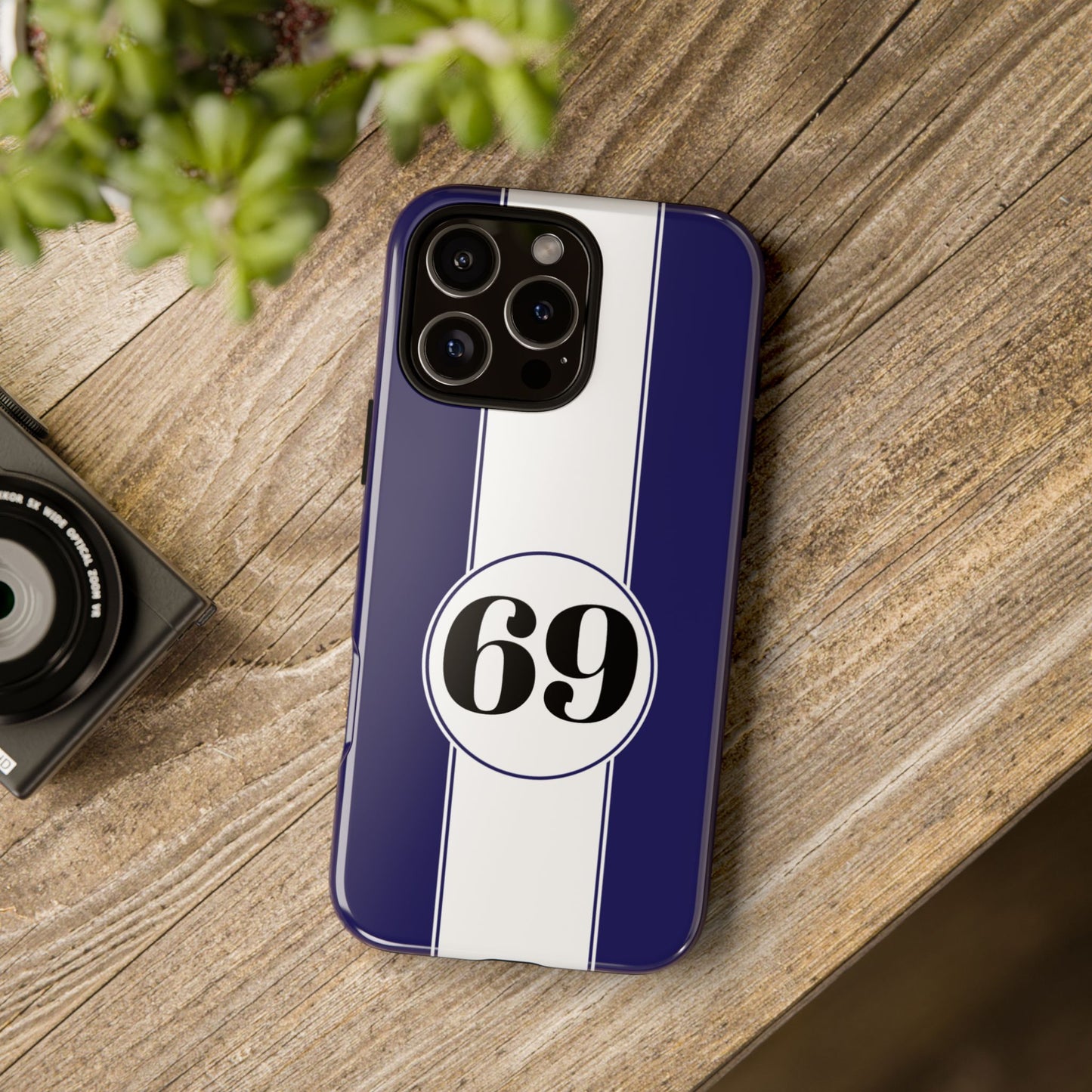 Custom Number Racing Stripe Tough Phone Case for Apple iPhone, Samsung Galaxy and Google Pixel.