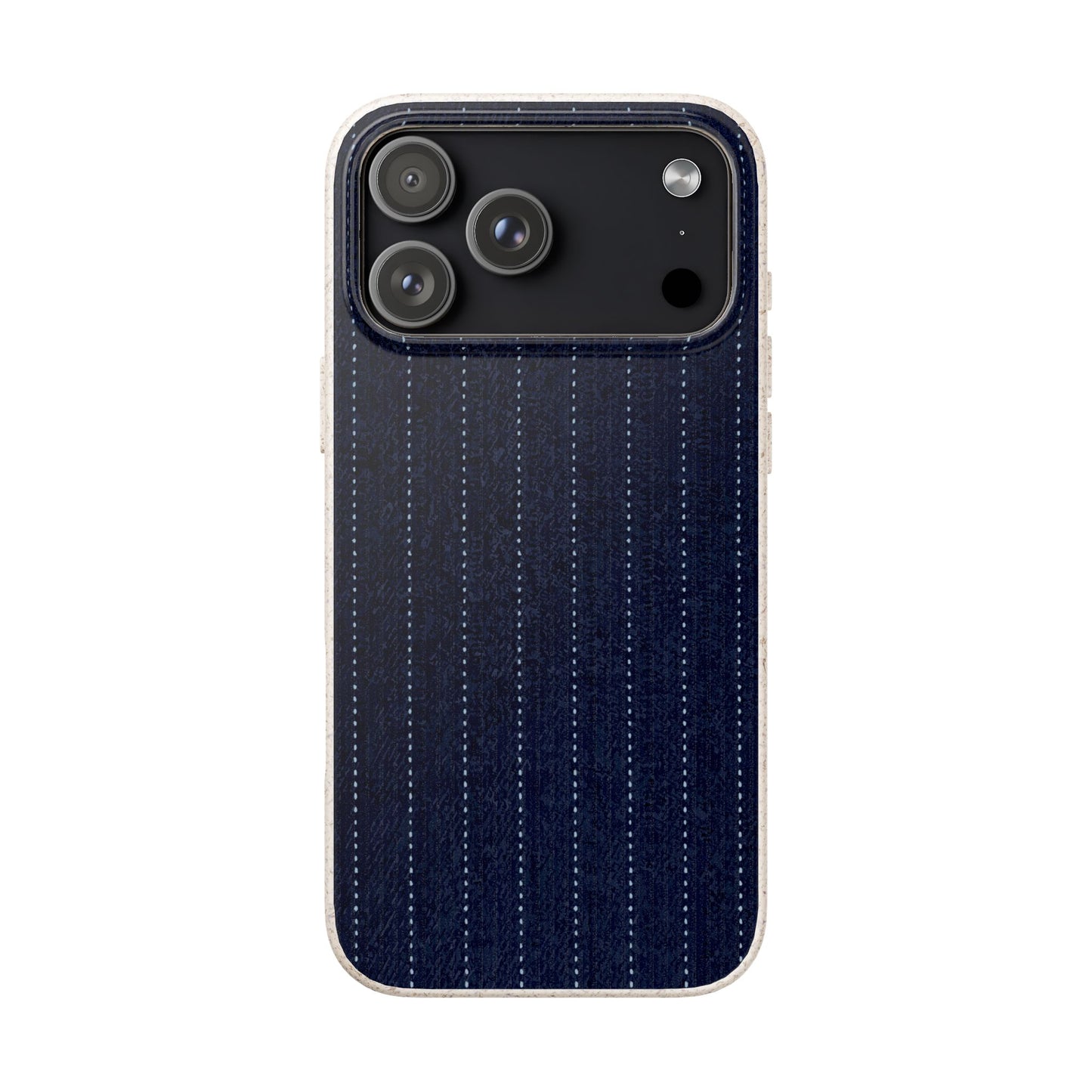 Biodegradable Pinstripe Phone Case — Eco-Friendly Navy Fabric Phone Cover for Apple iPhone and Samsung Galaxy.