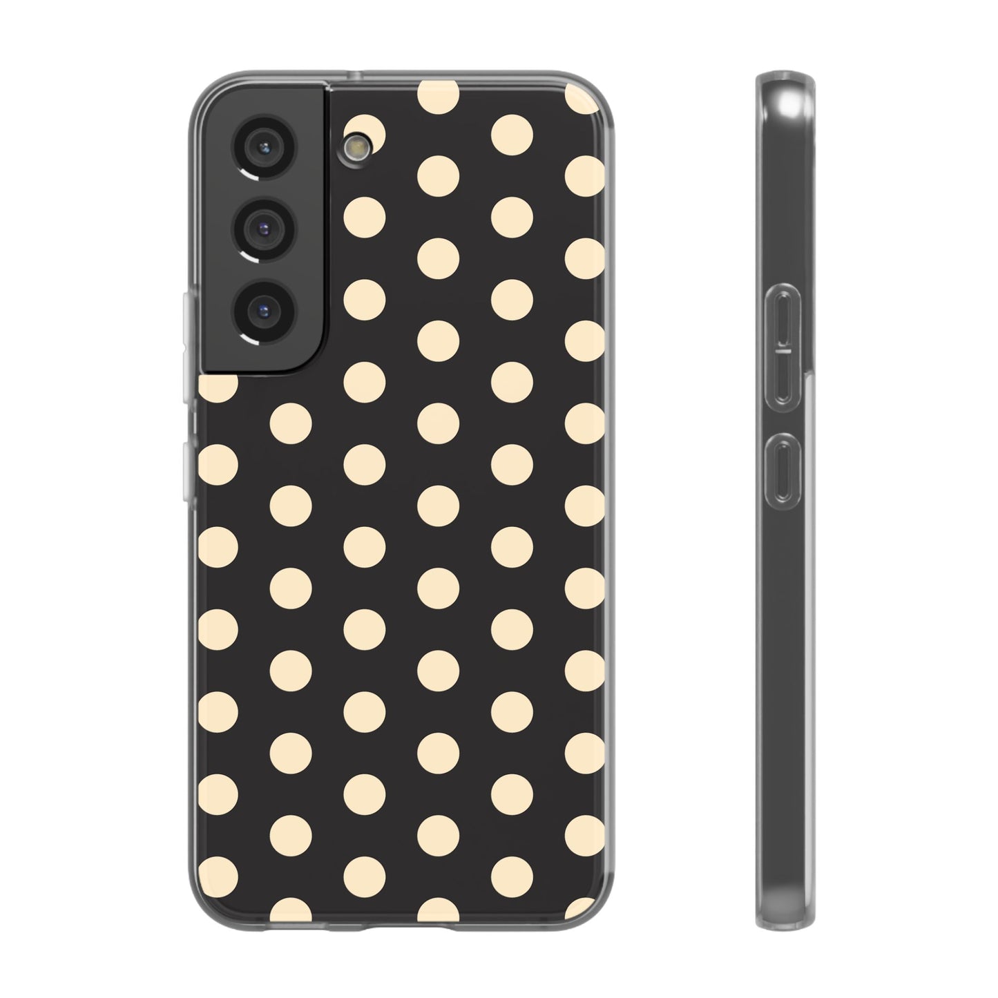 Black & Cream Retro Polka Dot Flexi Case for Apple iPhone, Samsung Galaxy.